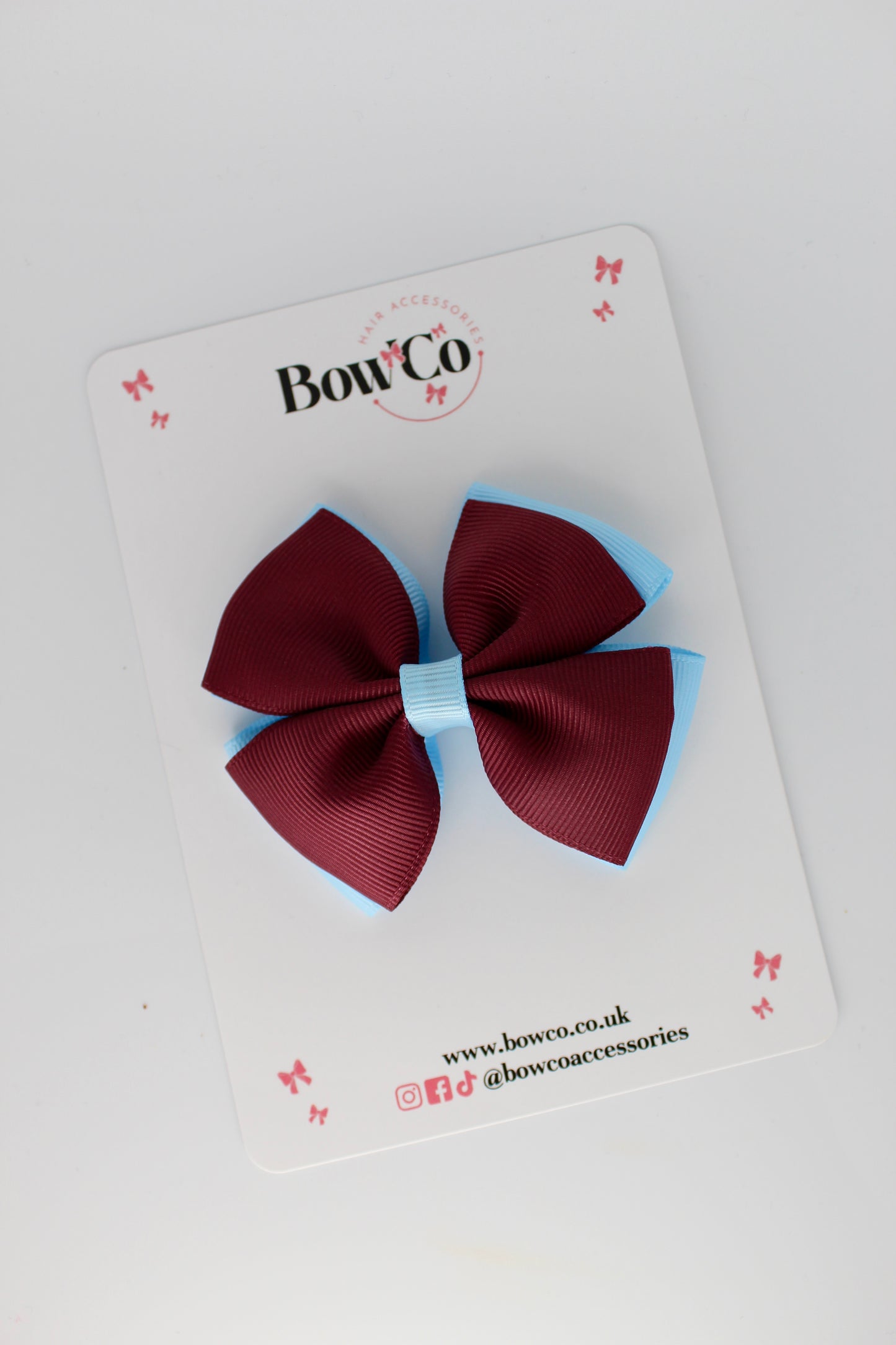 Double Layer Bow - Clip - Burgundy and Blue Topaz