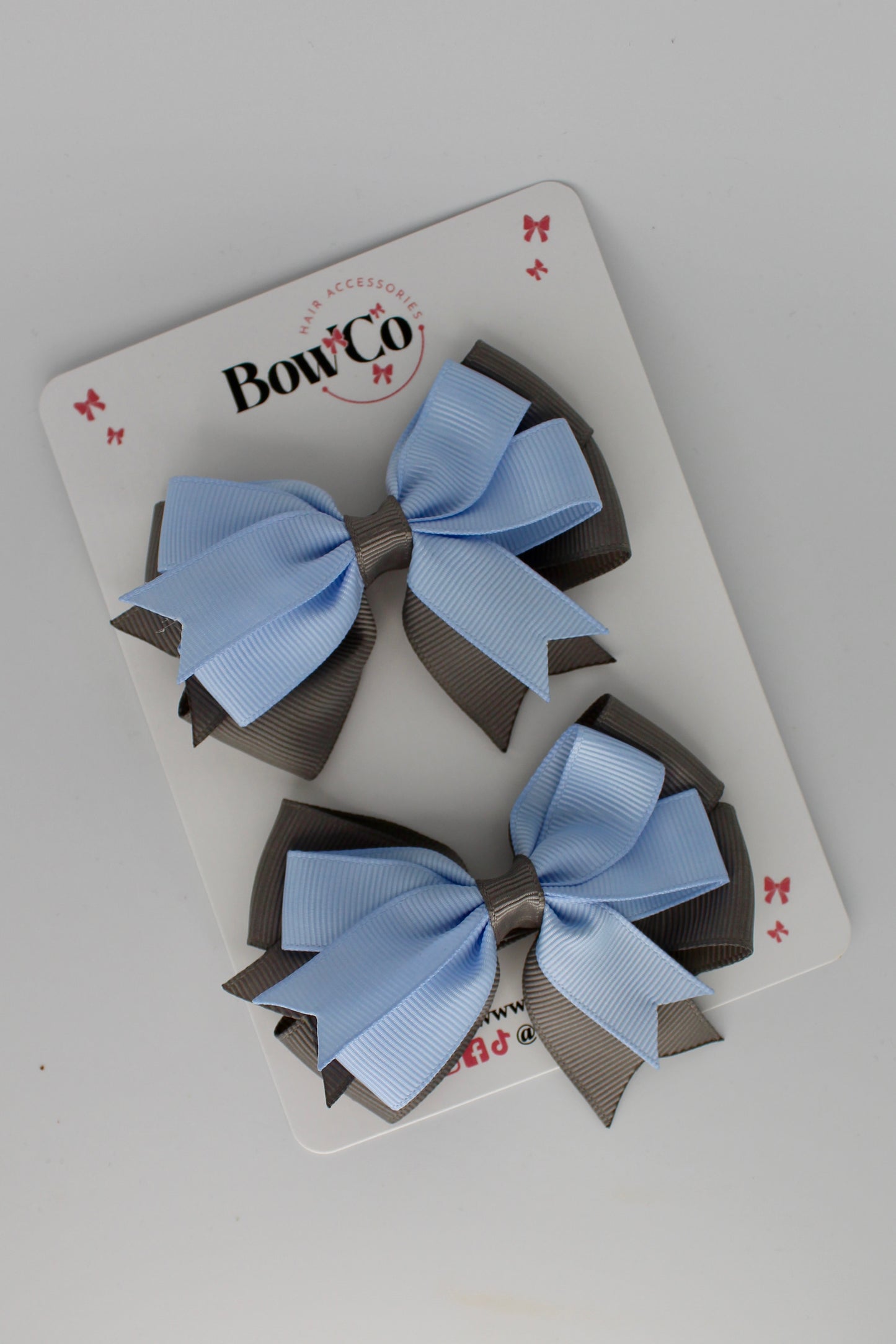 Double Tail Bow Set - Clip - Bluebell and Metal Grey