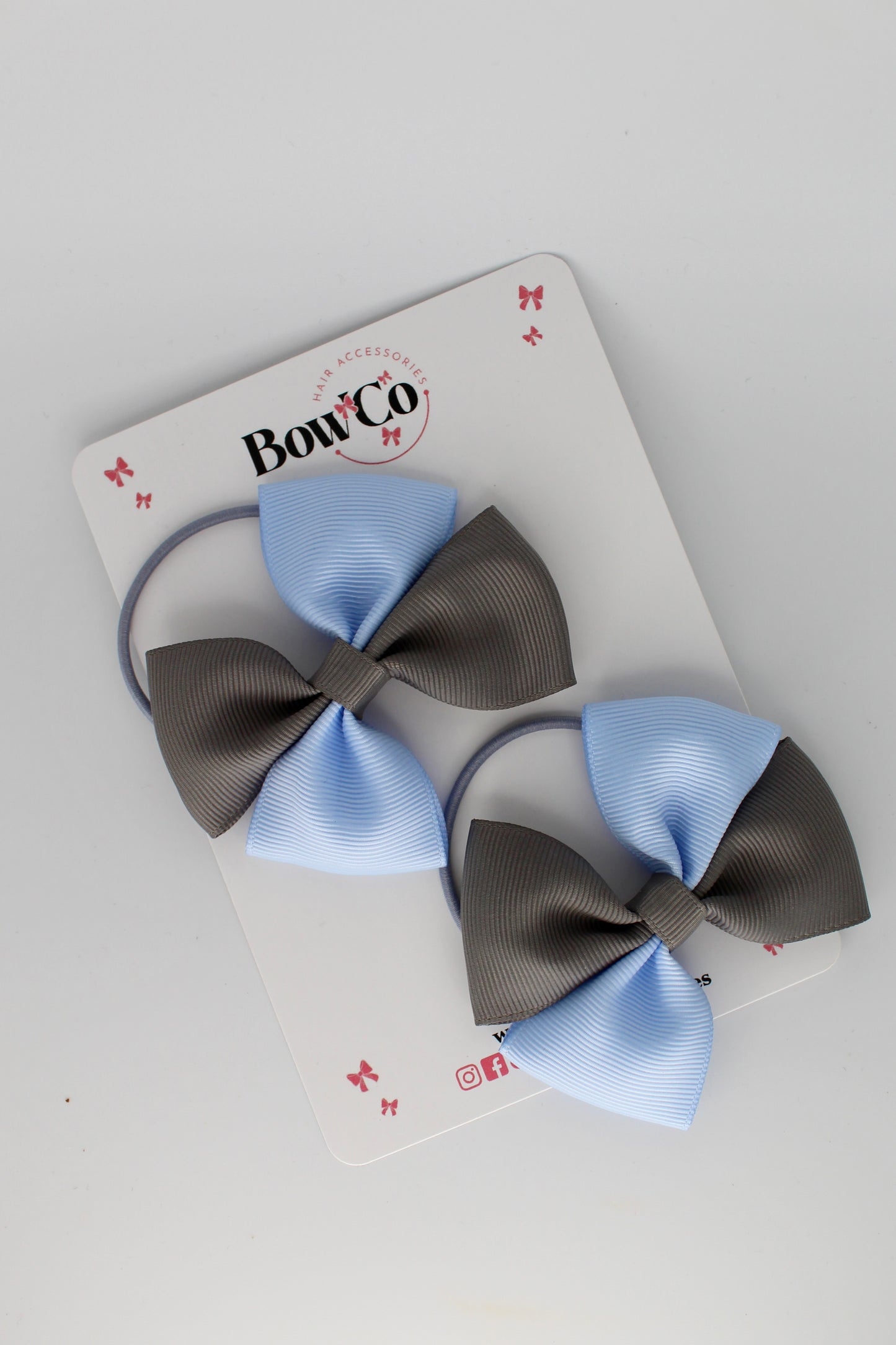 3 Inch Twist Bow Set - Elastic - Bluebell and Metal Grey