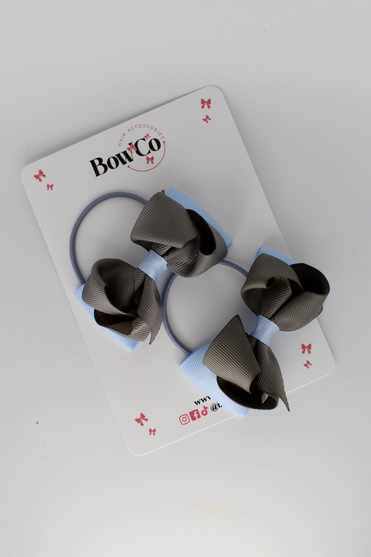 Bluebell and Metal Grey - 3 Inch Ruffle Bow Set - Elastic
