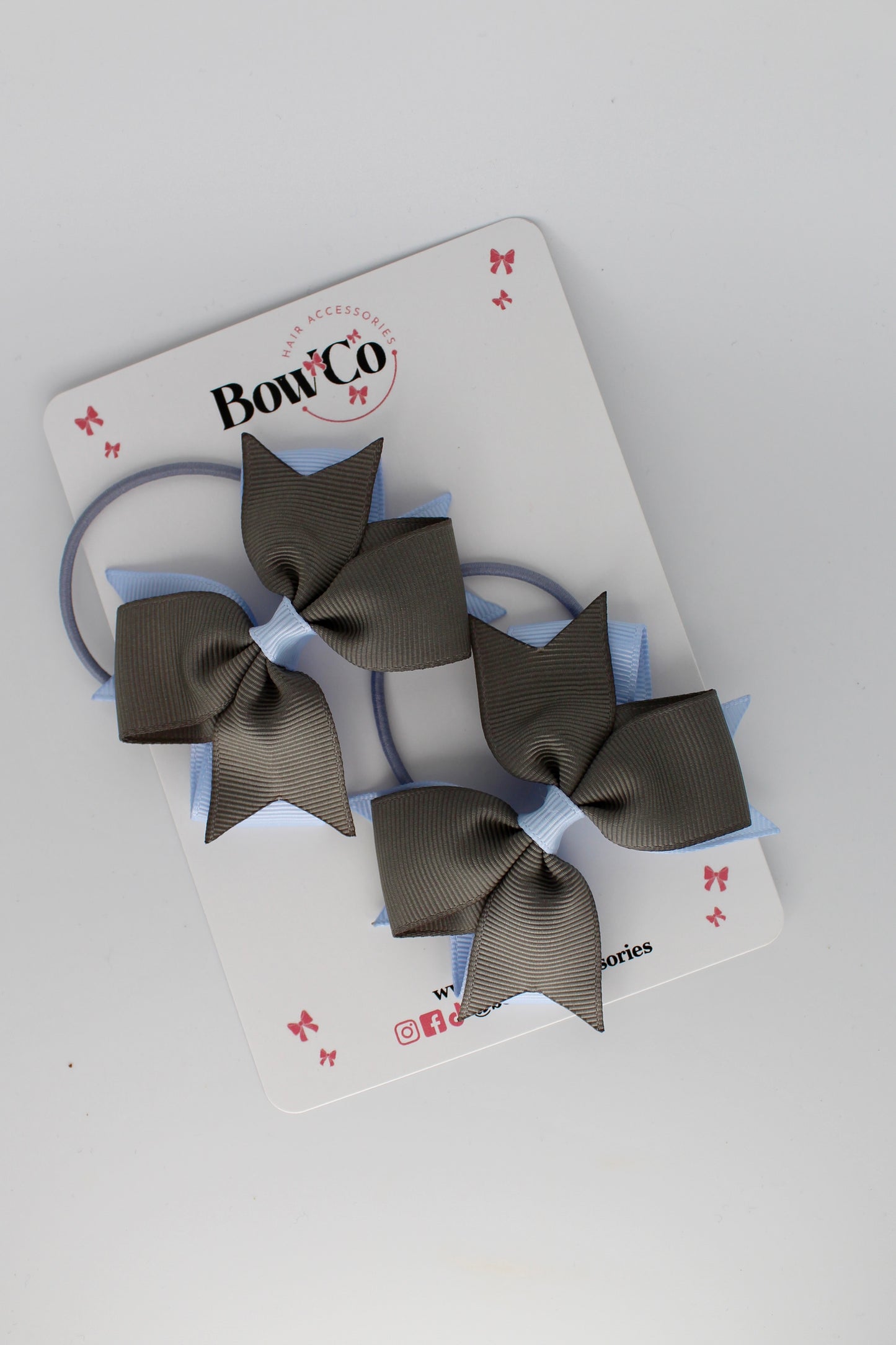 3 Inch Layer Tail Bow Set - Elastic - Bluebell and Metal Grey