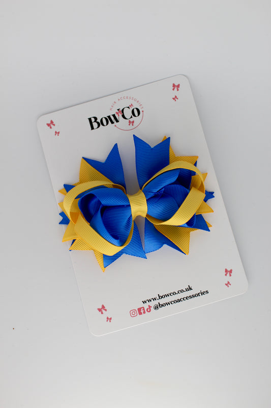 Royal Blue and Yellow Gold Loopy Stacked Bow