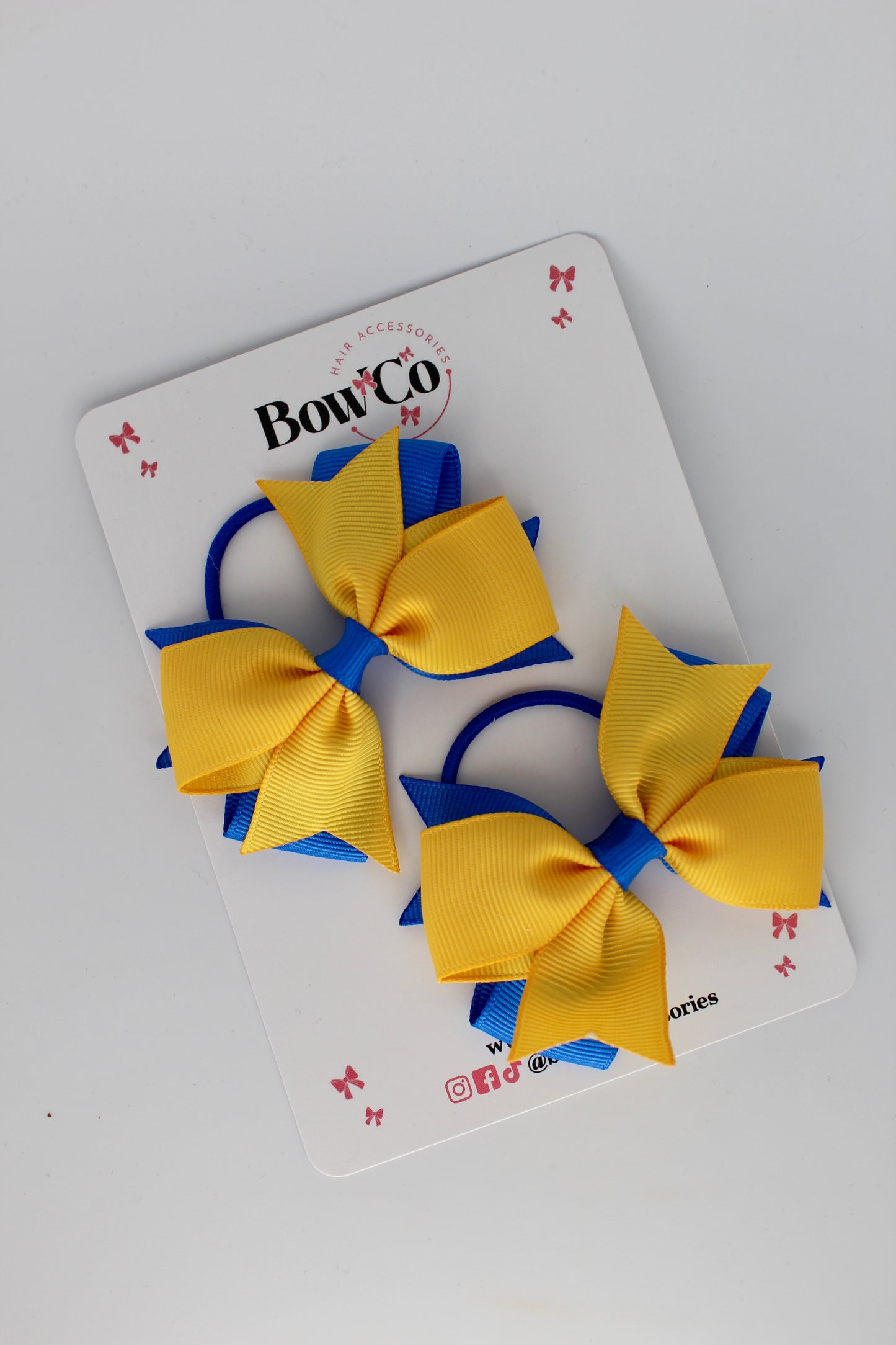 Royal Blue and Yellow Gold - Layer Tail Bow Set - Elastic