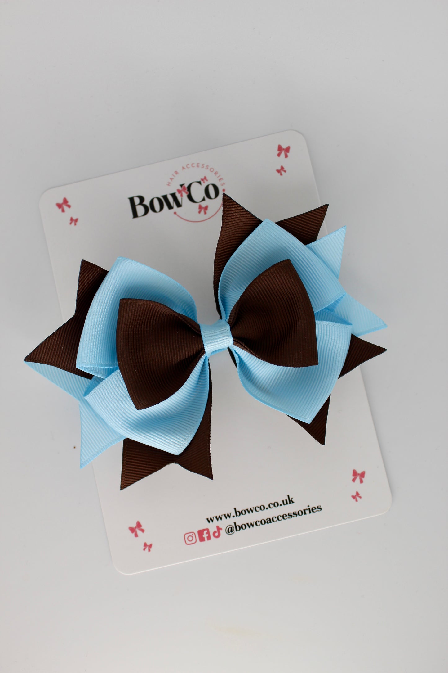 3.5 Inches Layer Bow - Clip - Blue Topaz and Brown