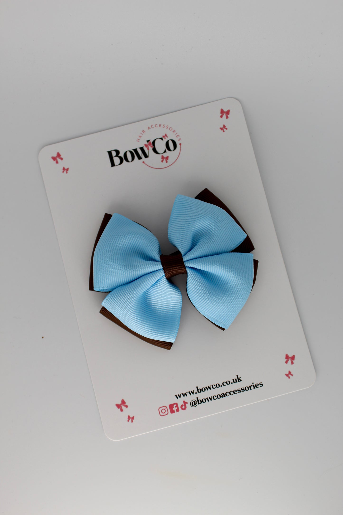 Double Layer Bow - Clip - Blue Topaz and Brown