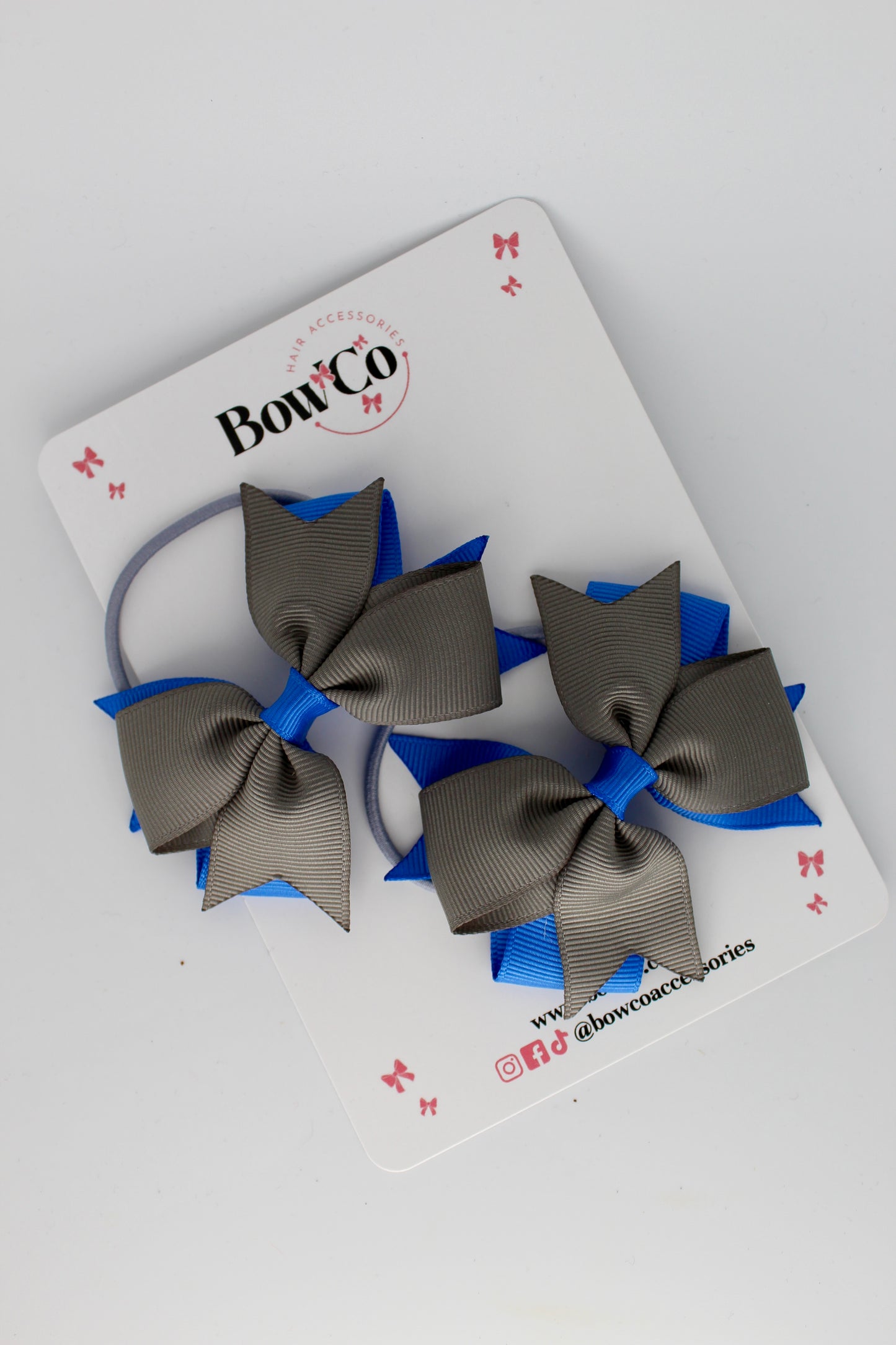 Royal Blue and Metal Grey - Layer Tail Bow Set - Elastic