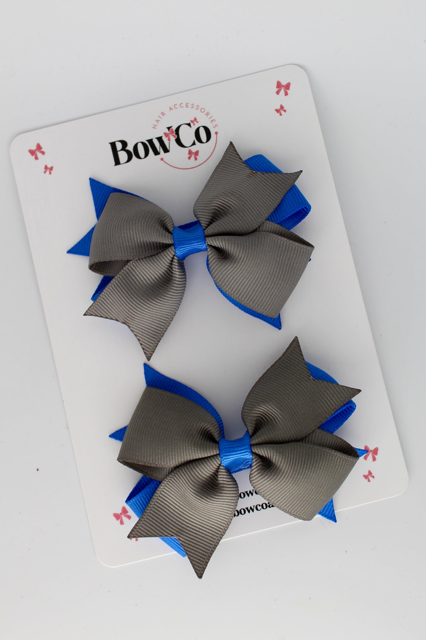 Royal Blue and Metal Grey - Layer Tail Bow Set - Clip