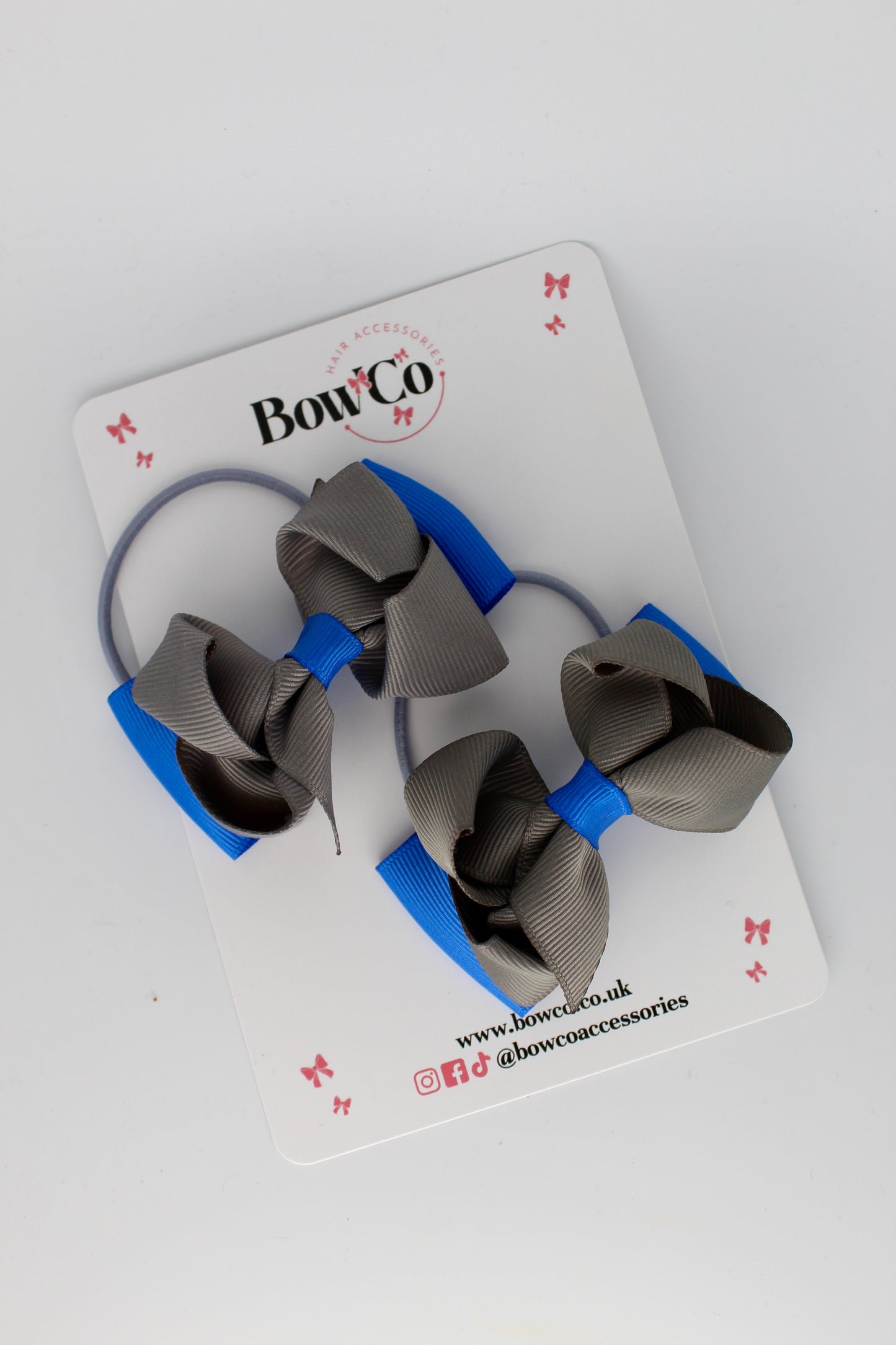 Royal Blue and Metal Grey - Ruffle Bow Set - Elastic