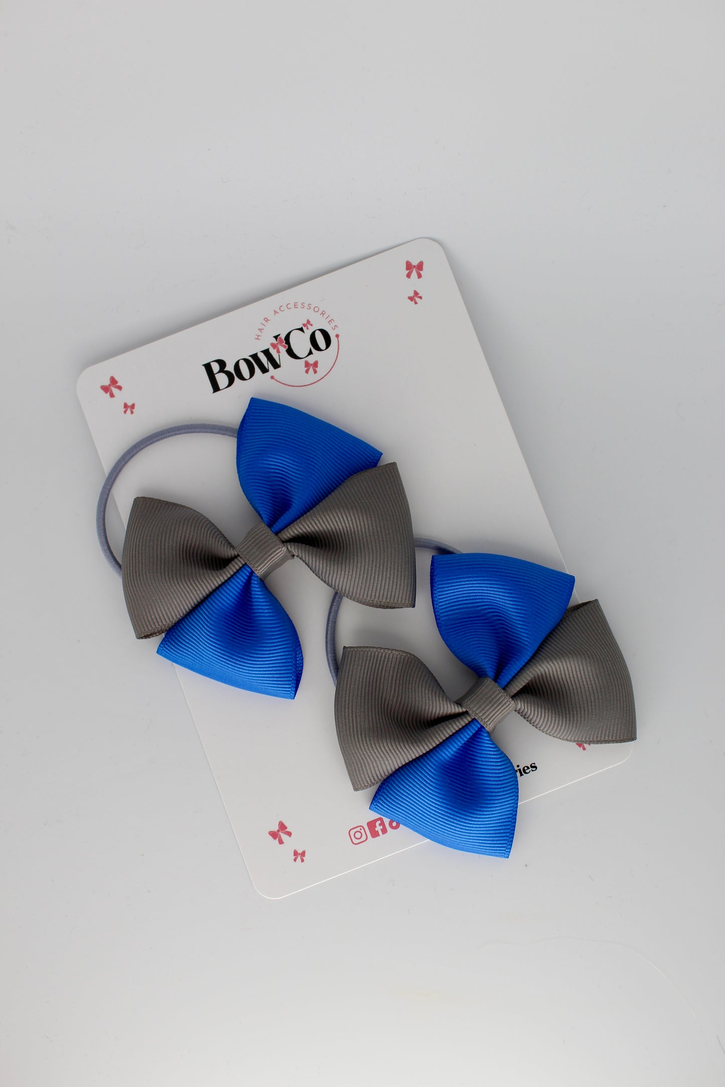 Royal Blue and Metal Grey - Twist Bow Set - Elastic