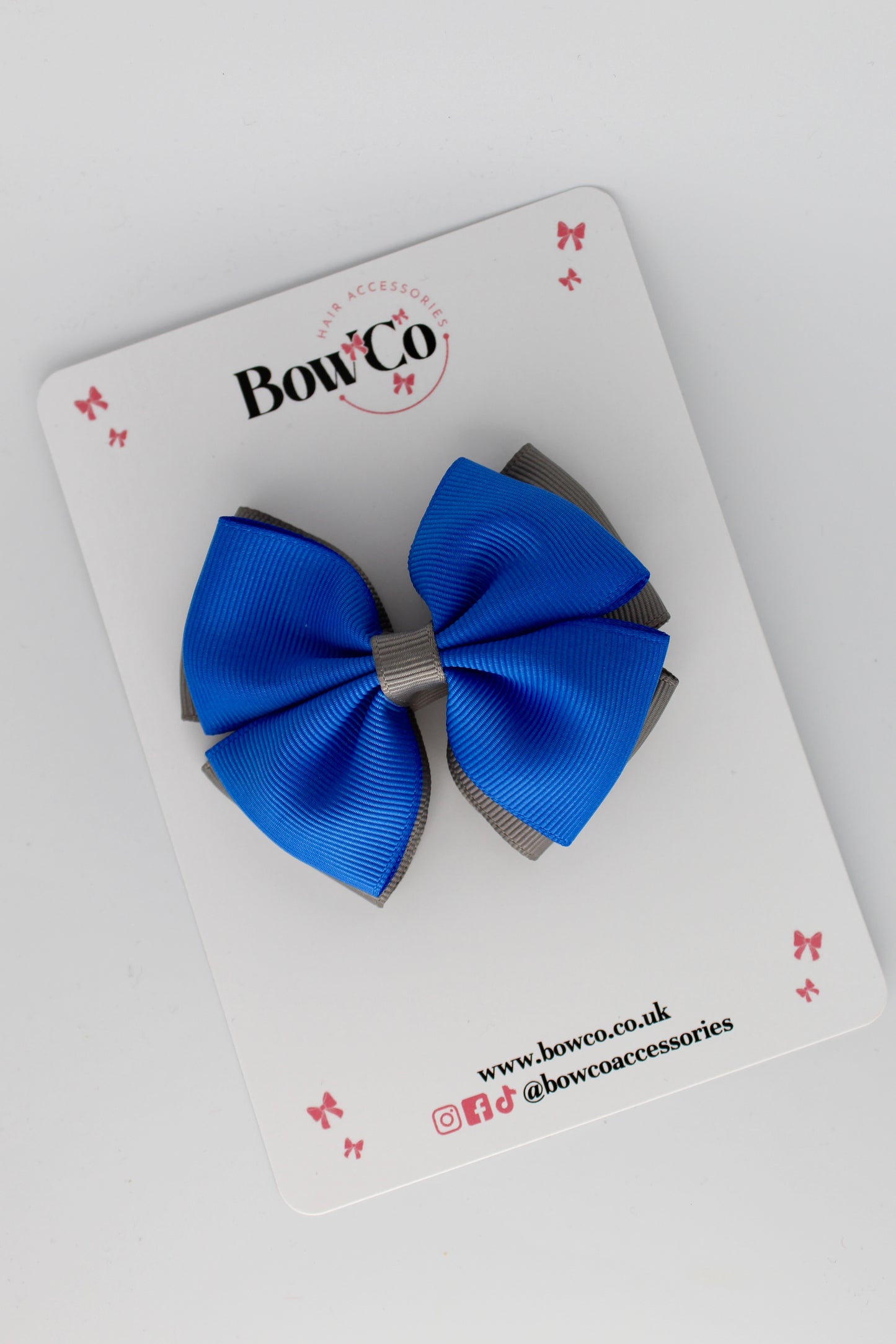 Double Layer Bow - Clip - Royal Blue and Metal Grey