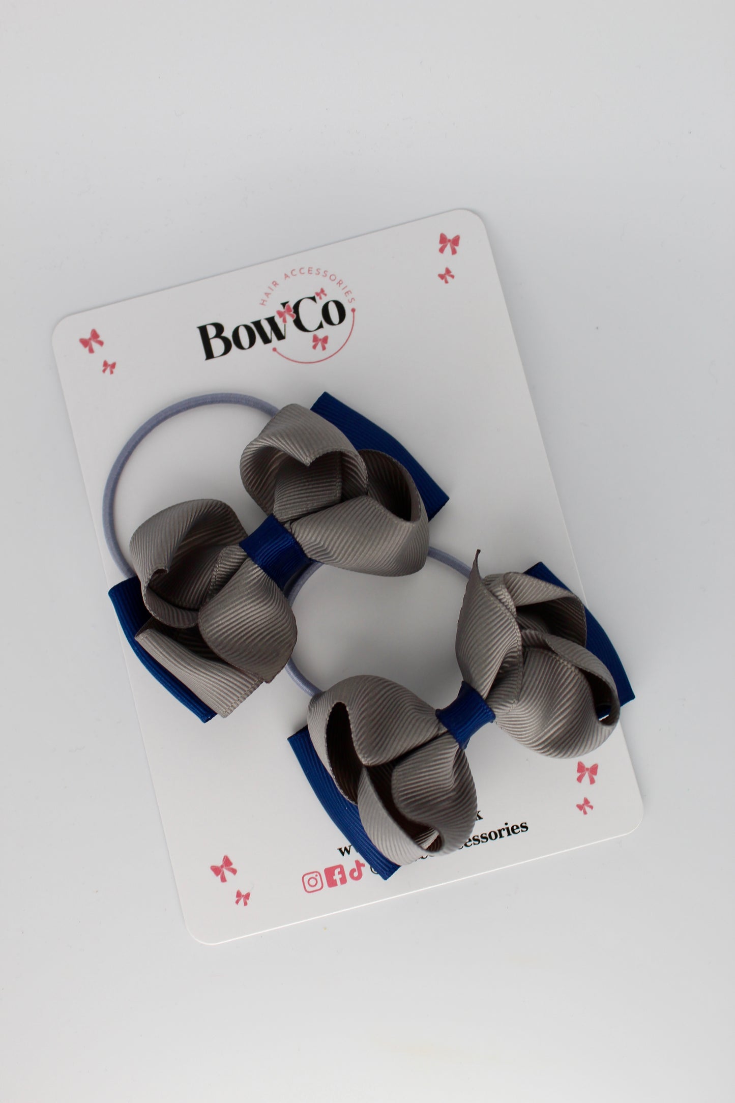 Navy and Metal Grey - Ruffle Bow Set - Elastic