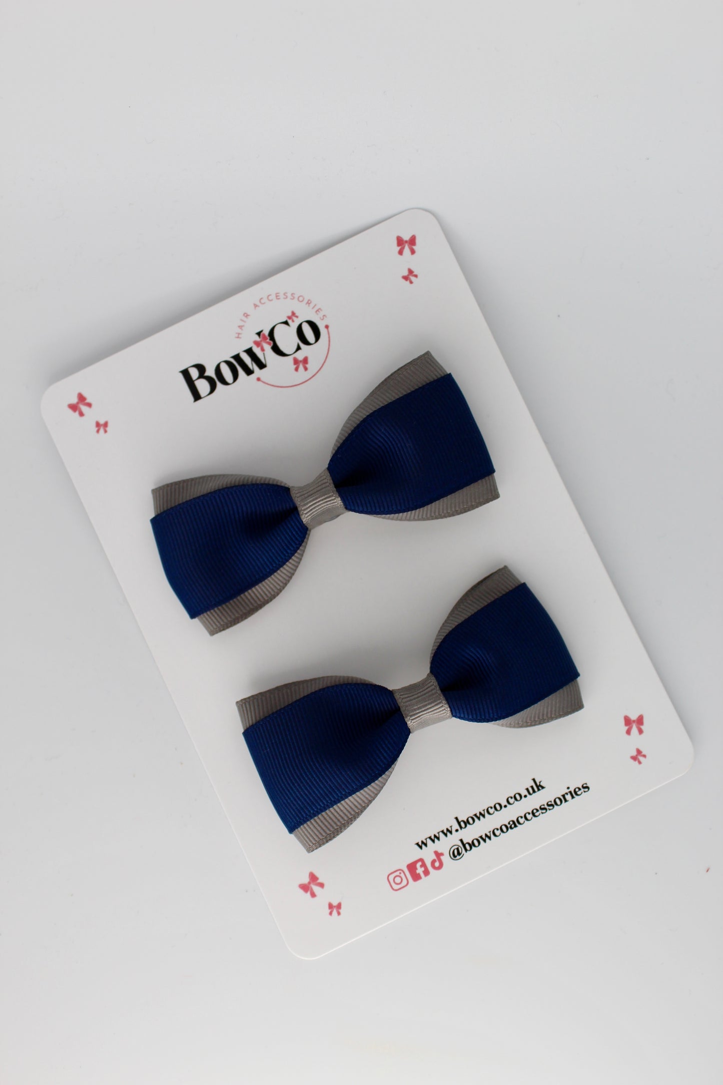 Navy Blue and Metal Grey - Tuxedo Bow Set - Clip