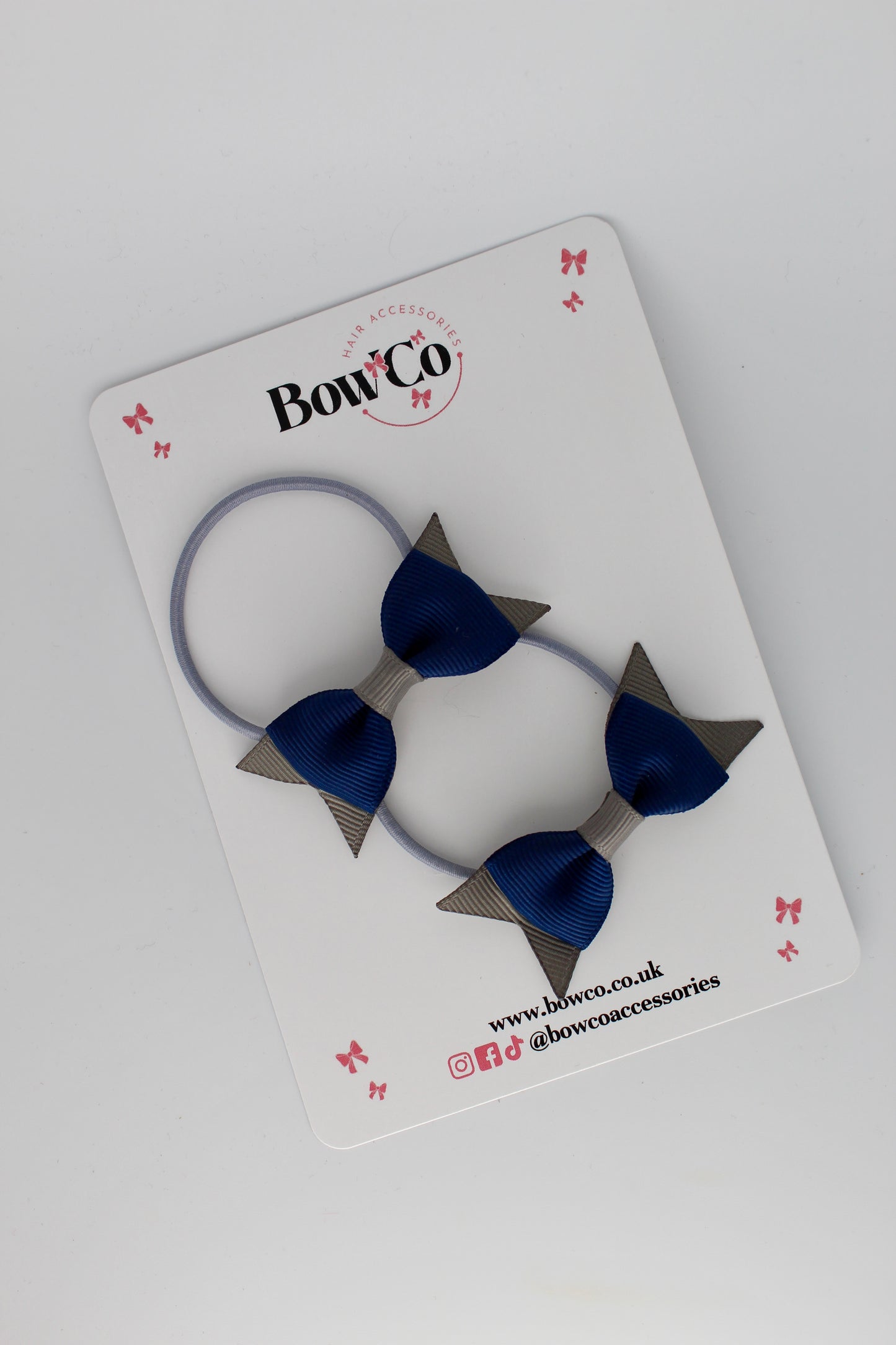 2.5 Inch Layer Tail Bow - Elastic - 2 Pack - Navy and Metal Grey