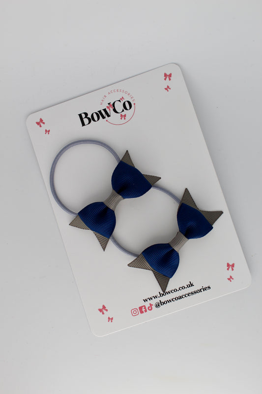 2.5 Inch Layer Tail Bow - Elastic - 2 Pack - Navy and Metal Grey