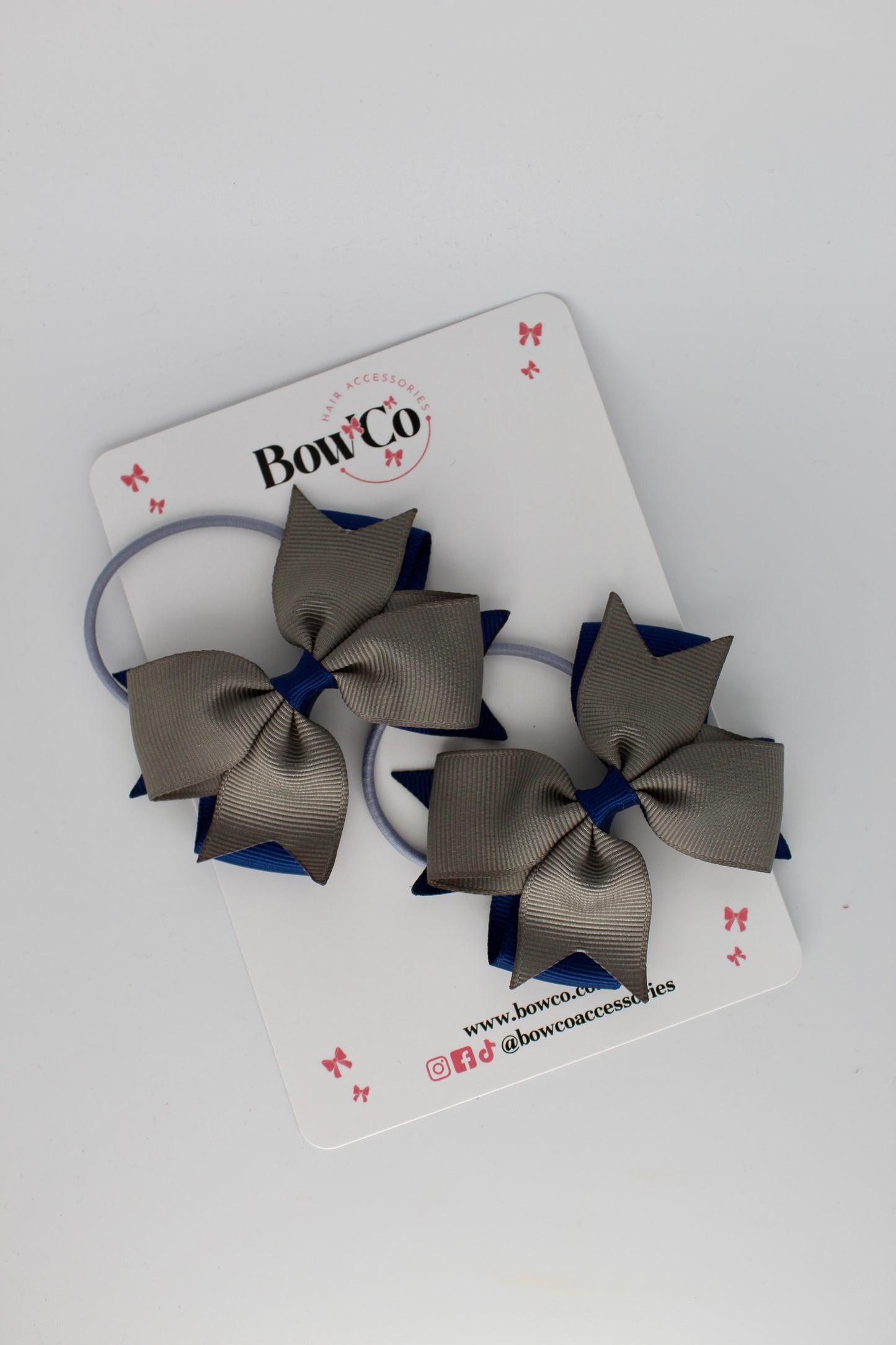 Navy and Metal Grey - Layer Tail Bow Set - Elastic