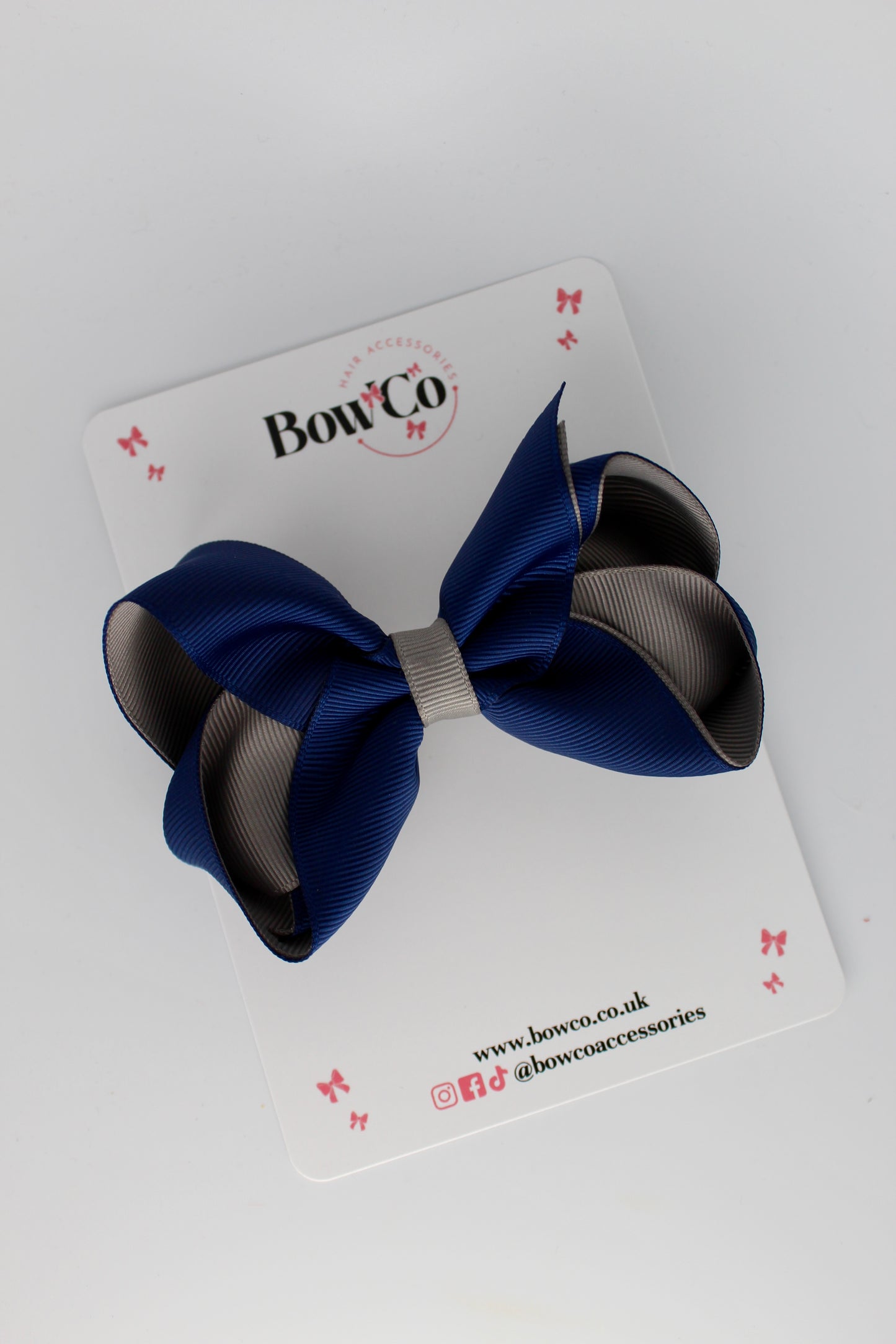 Loop Bow - Clip - Navy Blue and Metal Grey