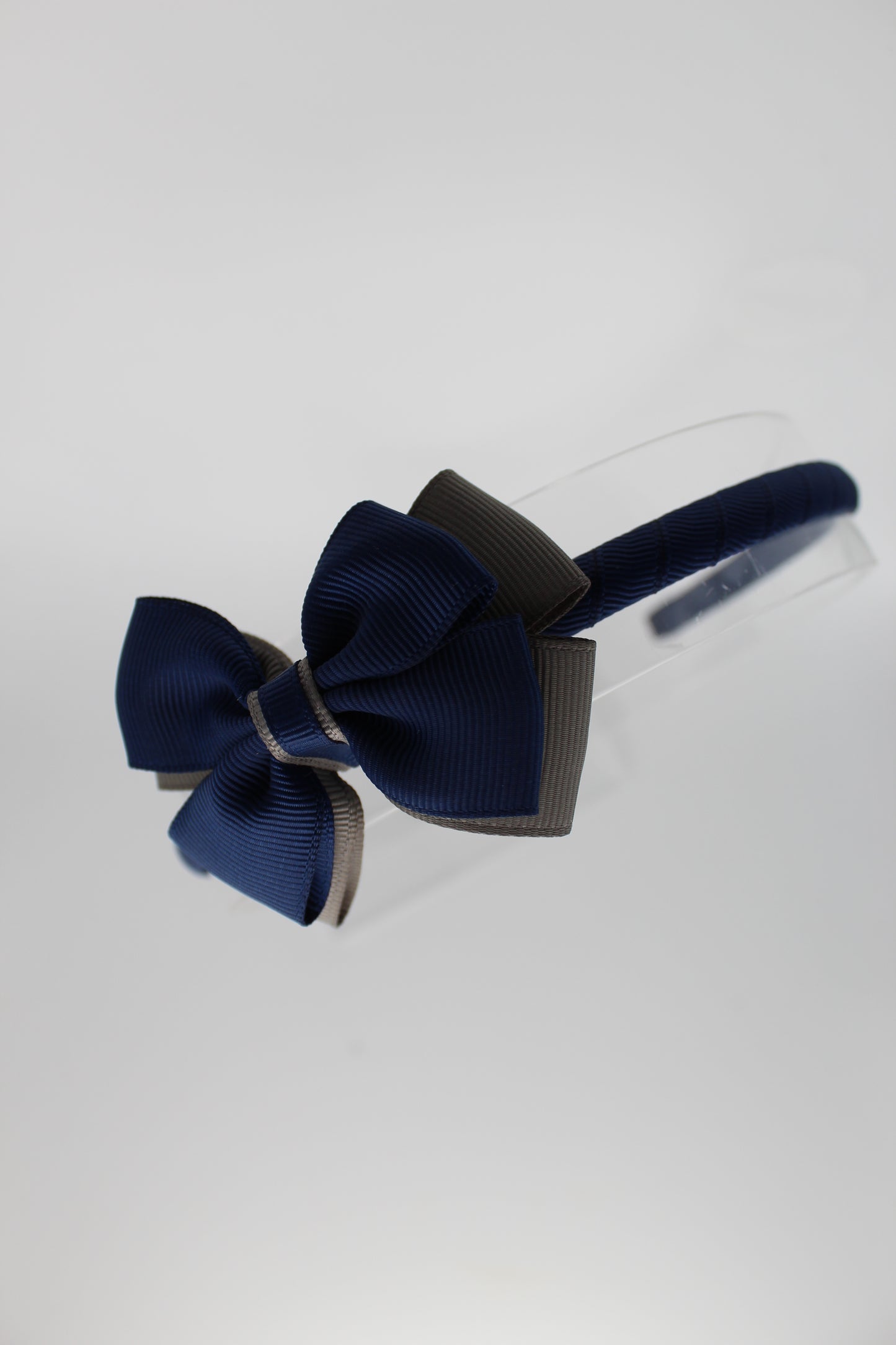 Bow Hair Band - Navy Blue and Metal Grey