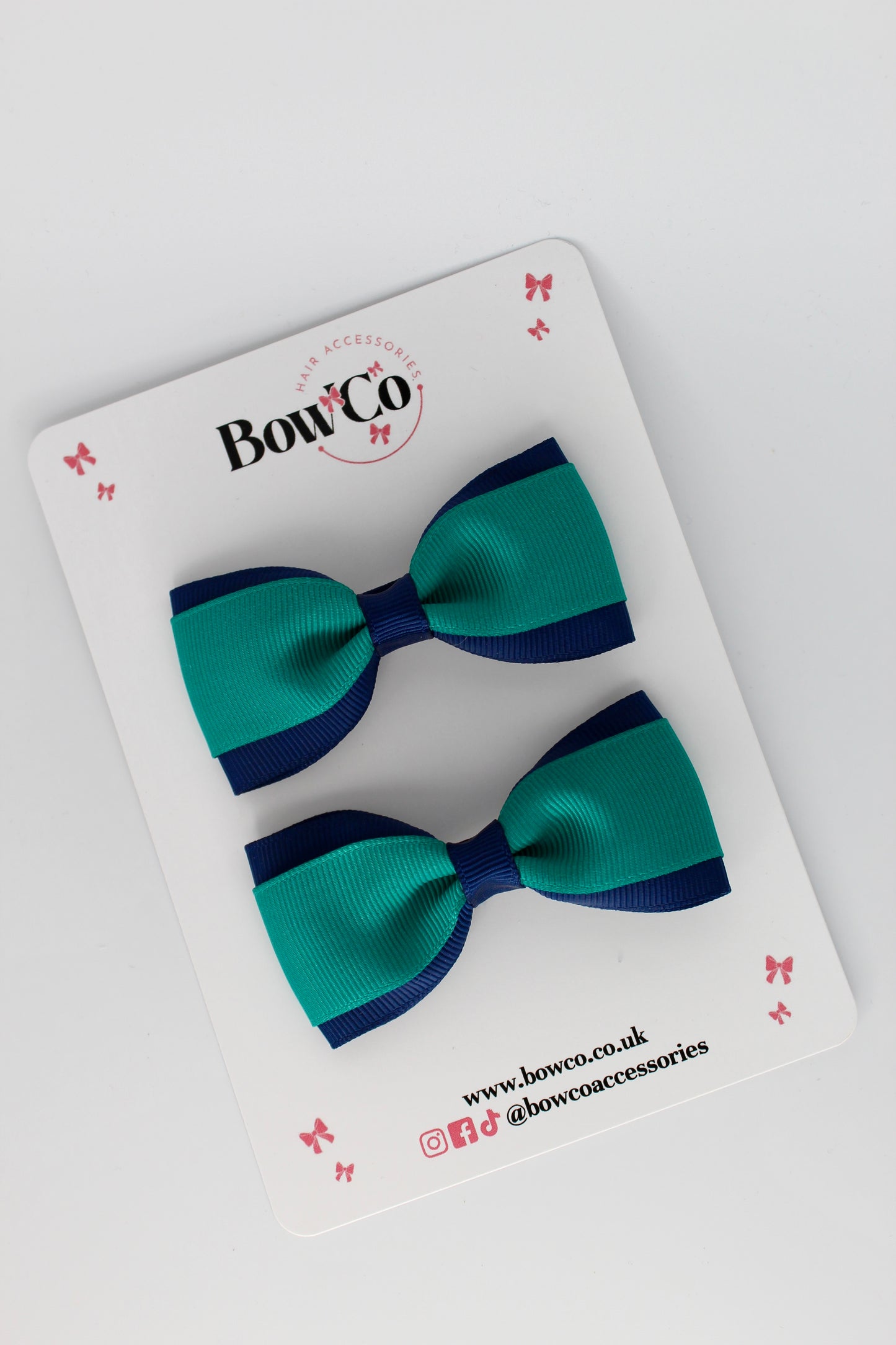 Jade Green and Navy - Tuxedo Bow Set - Clip