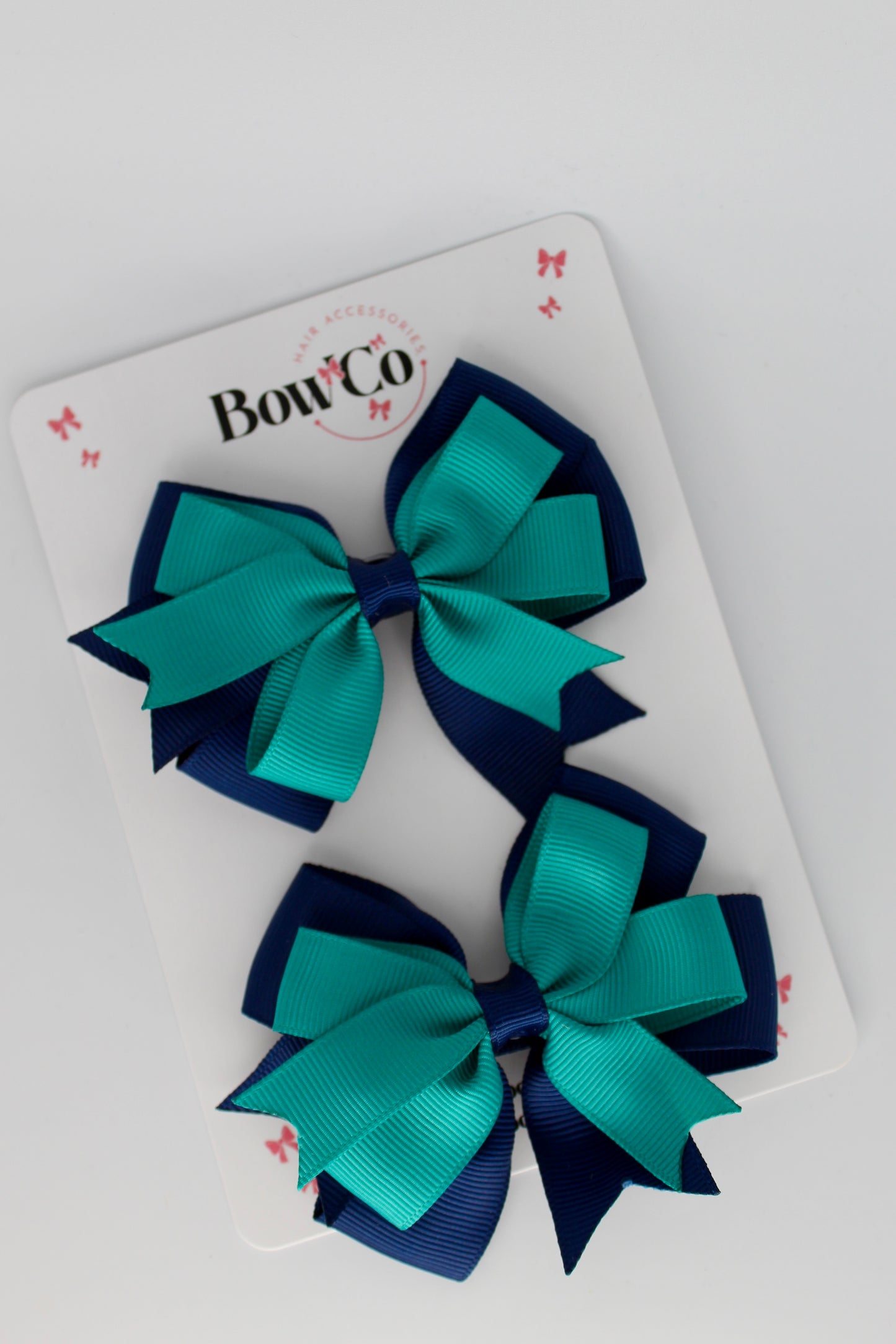 Jade Green and Navy - Double Tail Bow Set - Clip