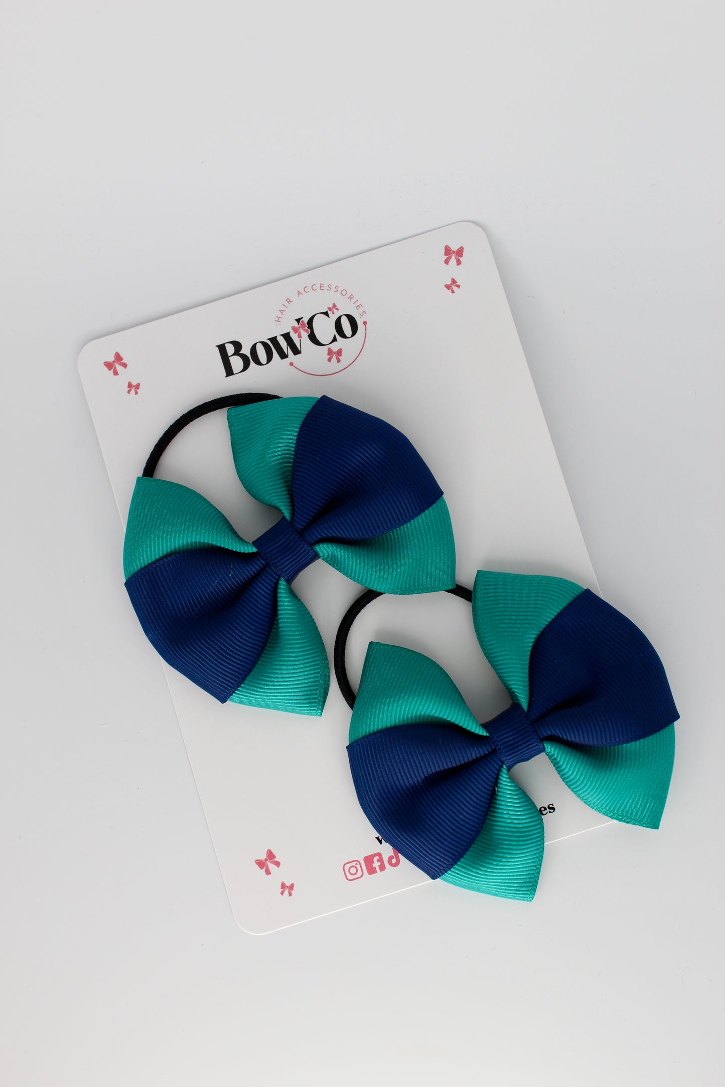 Jade Green and Navy Blue - Round Tuxedo Bow Set - Elastic