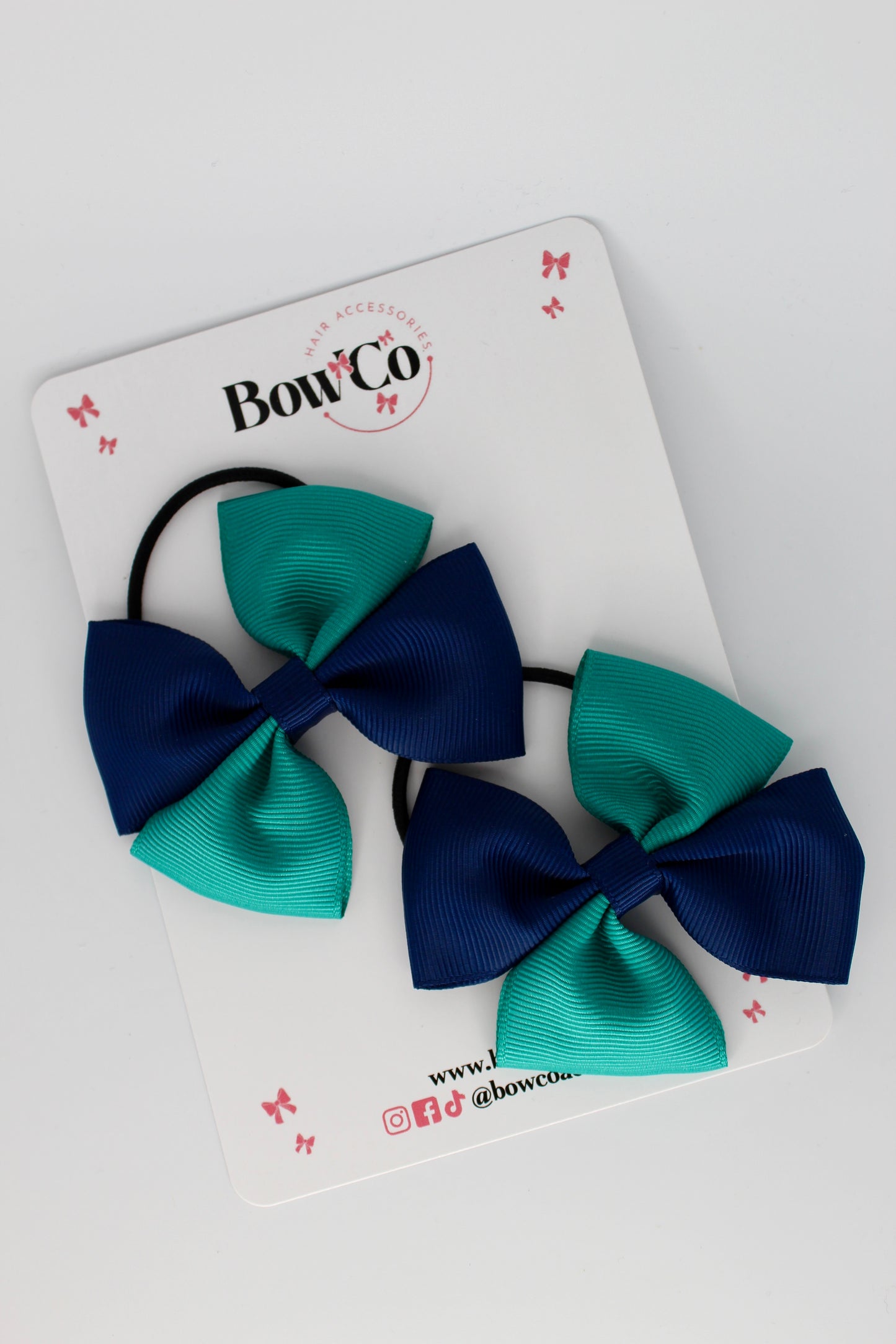 Jade Green and Navy Blue - Twist Bow Set - Elastic
