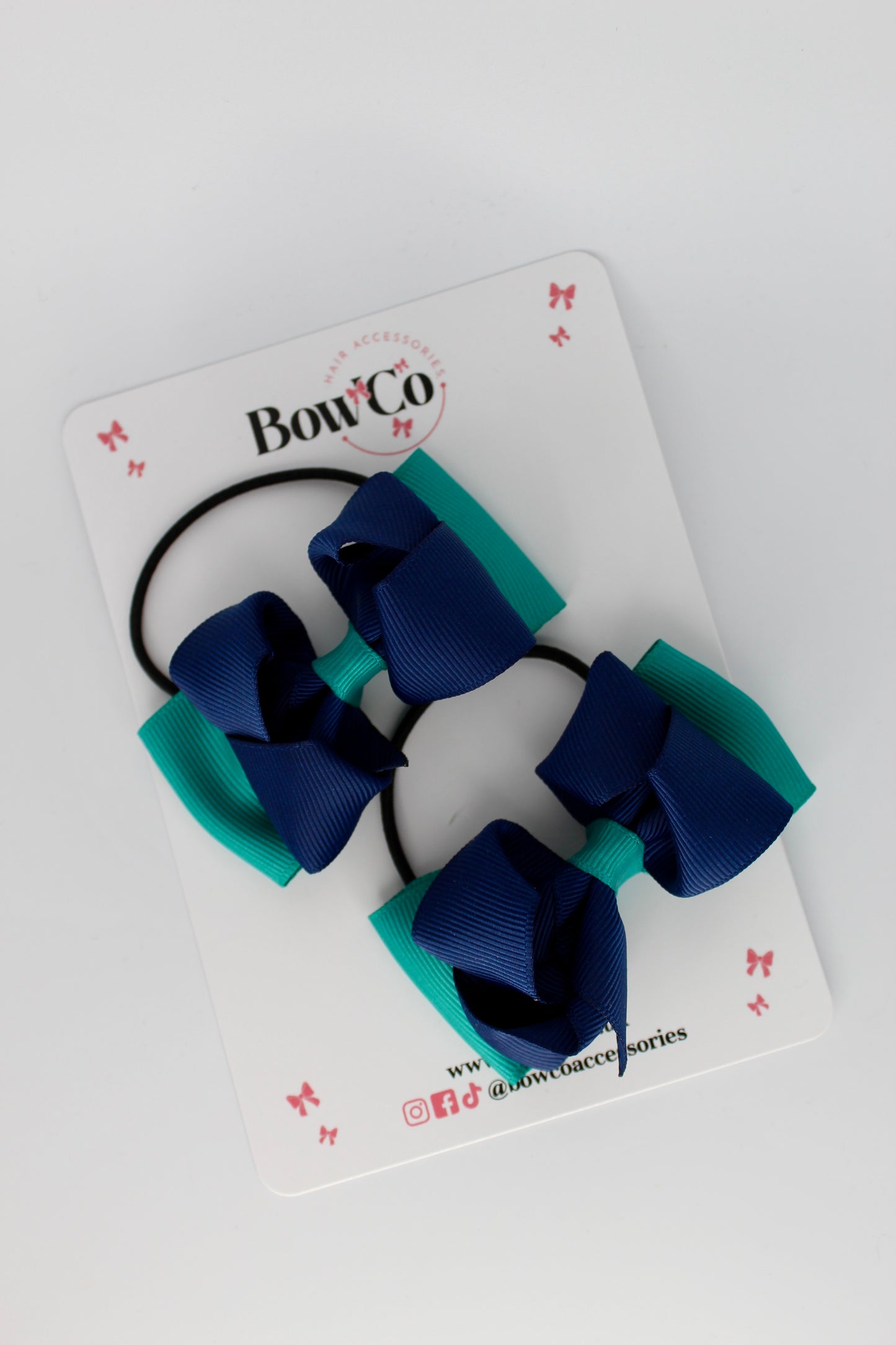 Jade Green and Navy Blue - Ruffle Bow Set - Elastic
