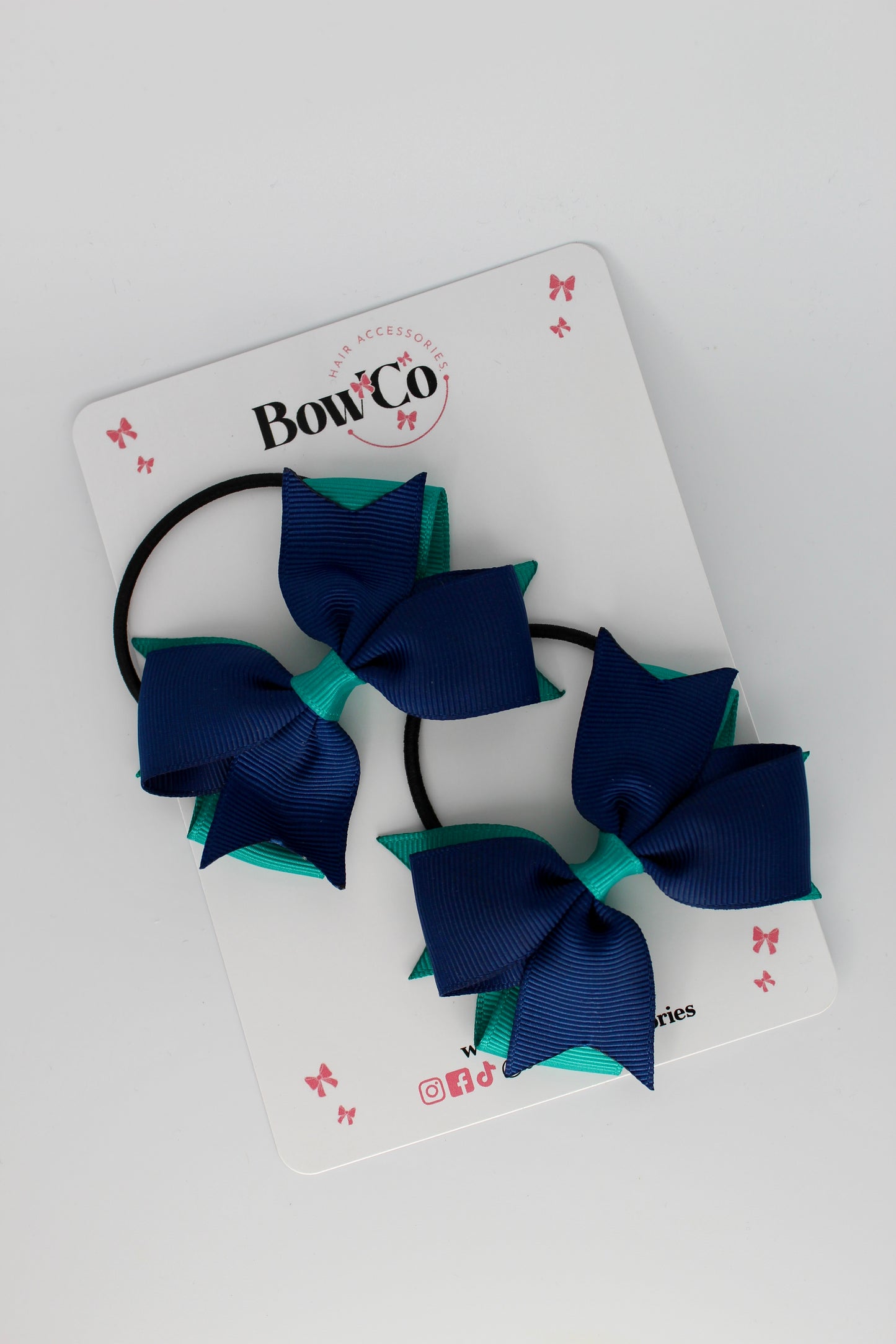 Jade Green and Navy Blue - Layer Tail Bow Set - Elastic