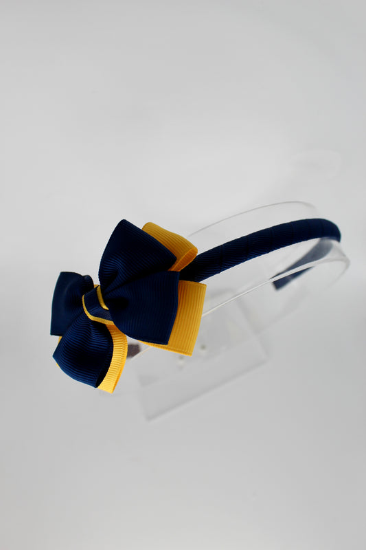 Bow Hairband - Navy Blue and Yellow Gold