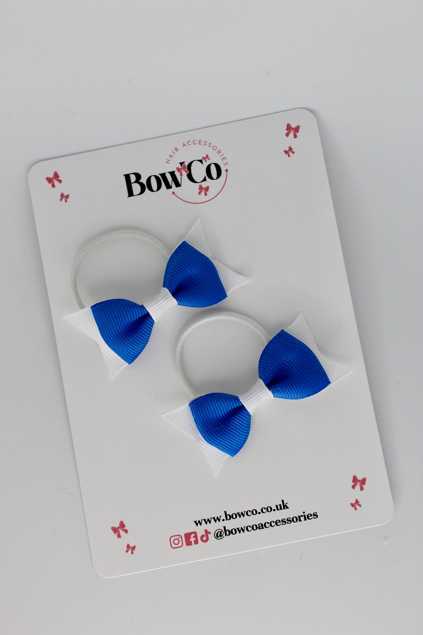 2.5 Inch Layer Tail Bow - Elastic - 2 Pack - Royal Blue and White