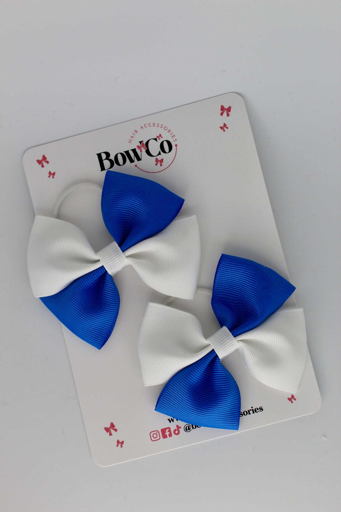 Royal Blue and White - Twist Bow Set - Elastic