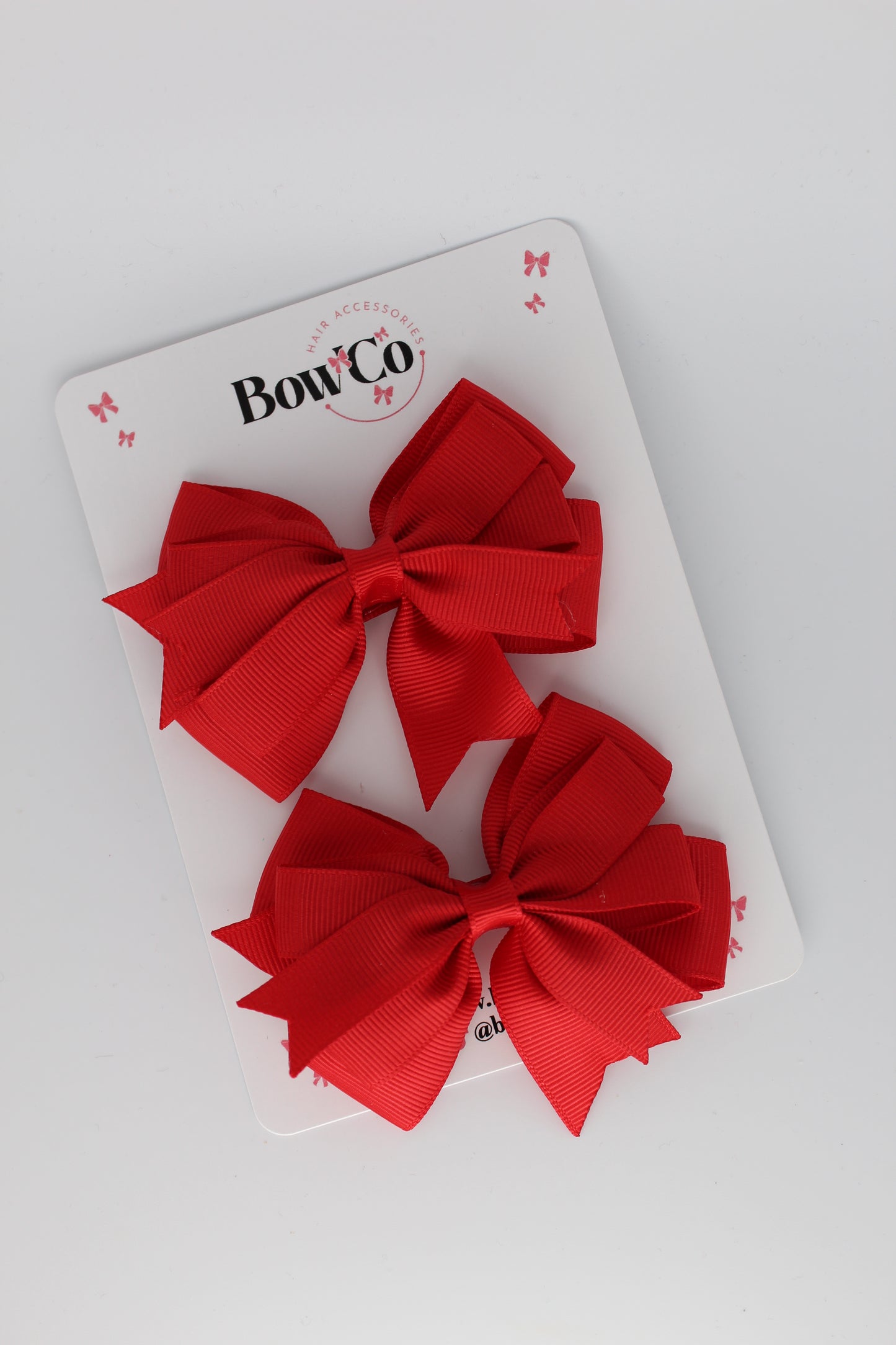 3 Inch Double Tail Bow - Clip - 2 Pack - Red