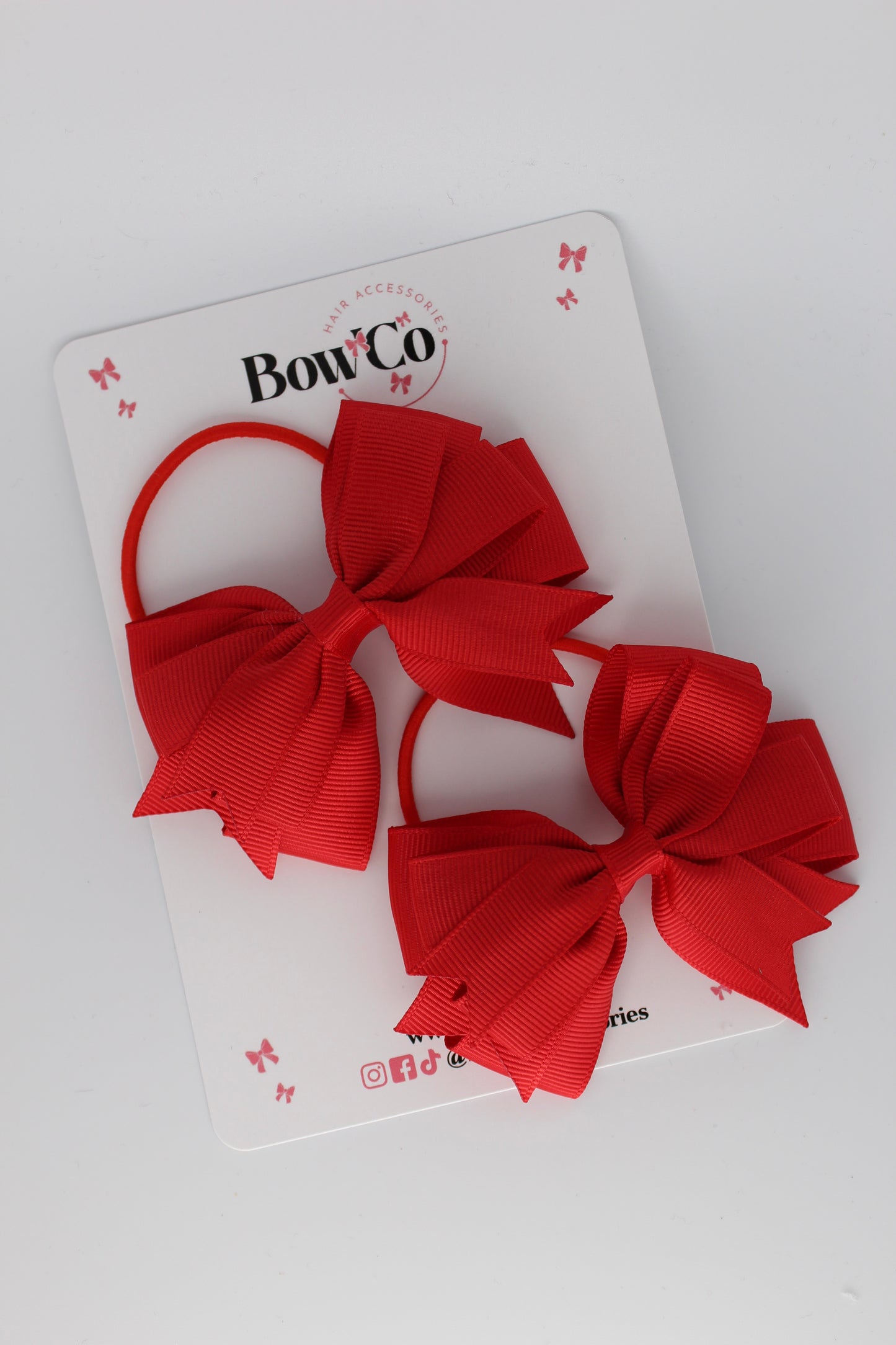 School Bows Red- Double Tail Bow Set - Elastic