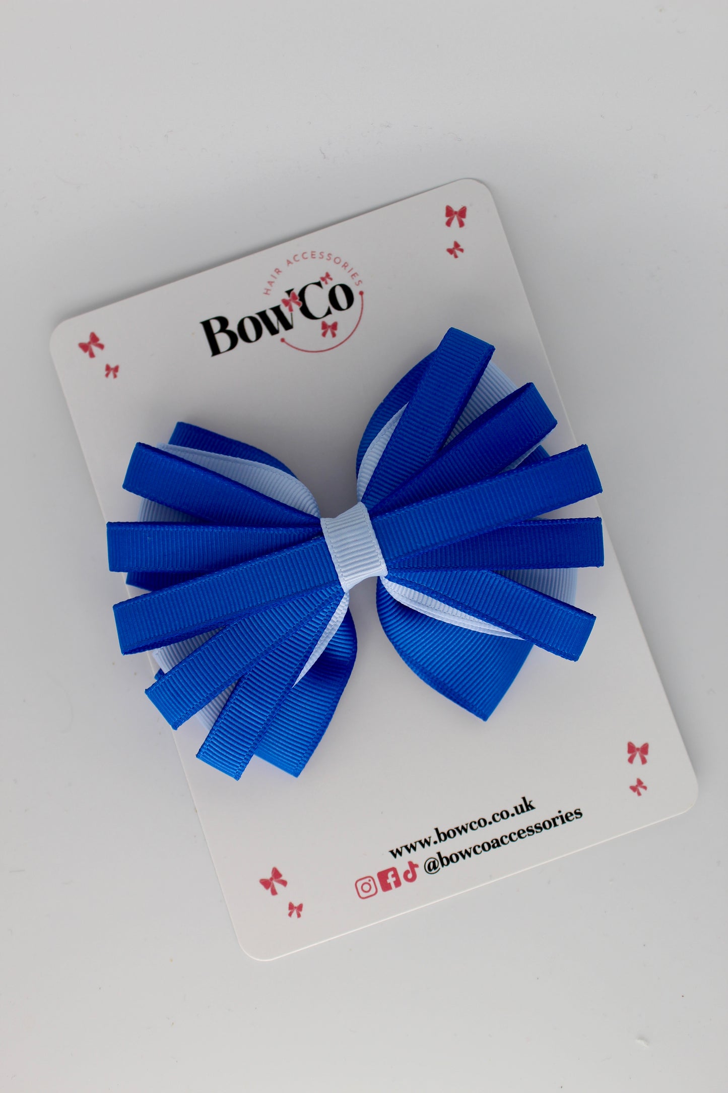4 Inch Spiral Bow - 4 Inches - Clip - Royal Blue and Bluebell