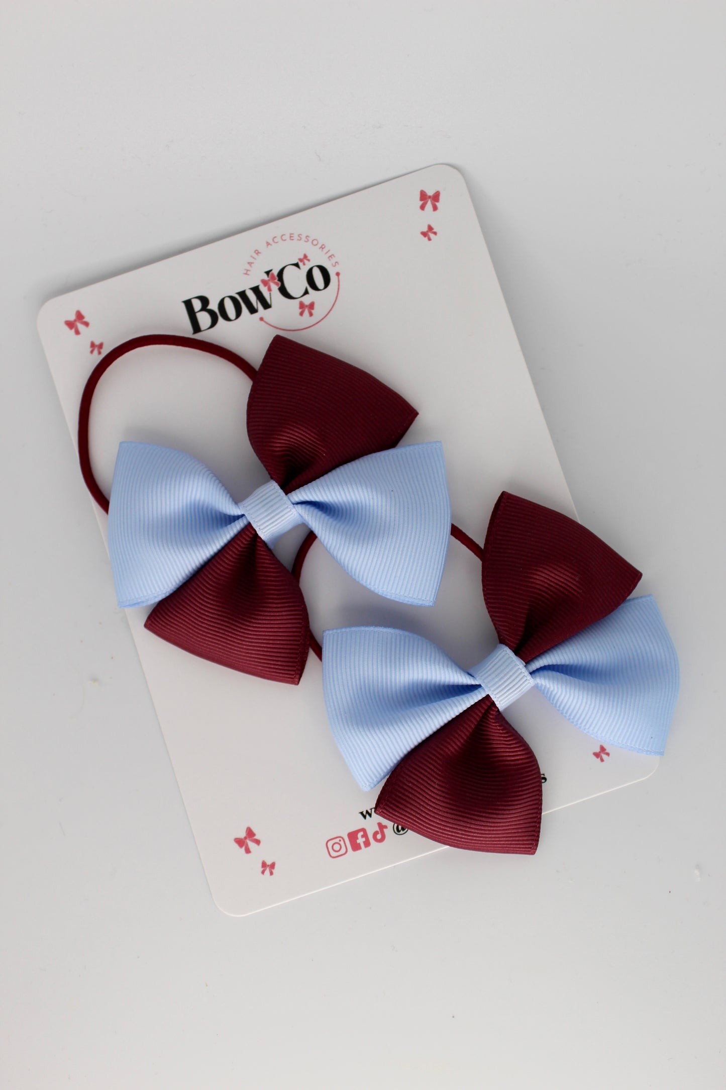 Burgundy and Bluebell - Twist Bow Set - Elastic