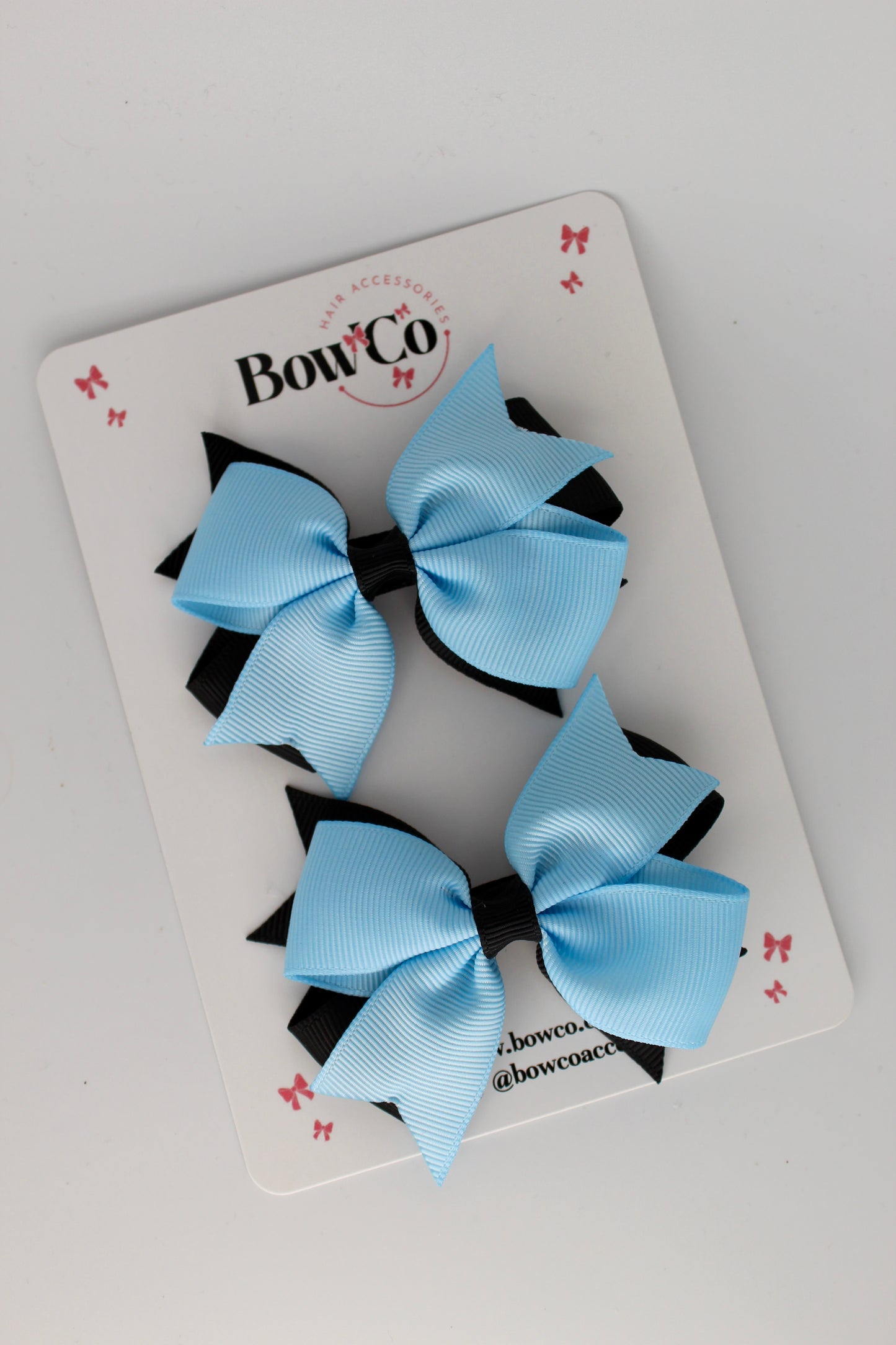 3 Inch Layer Tail Bow - Clip - 2 Pack - Black and Blue Topaz