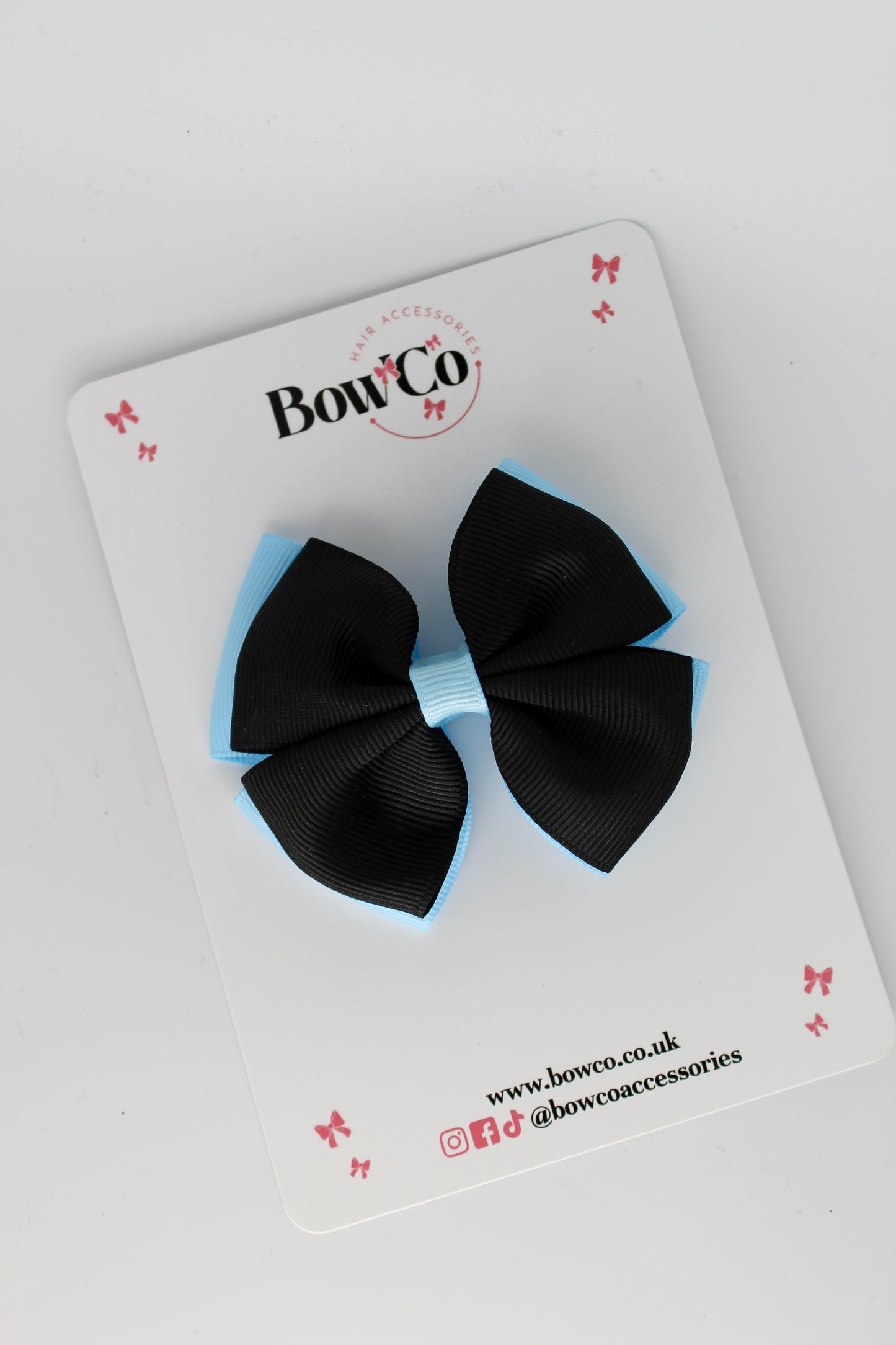 Double Layer Bow - Clip - Black and Blue Topaz