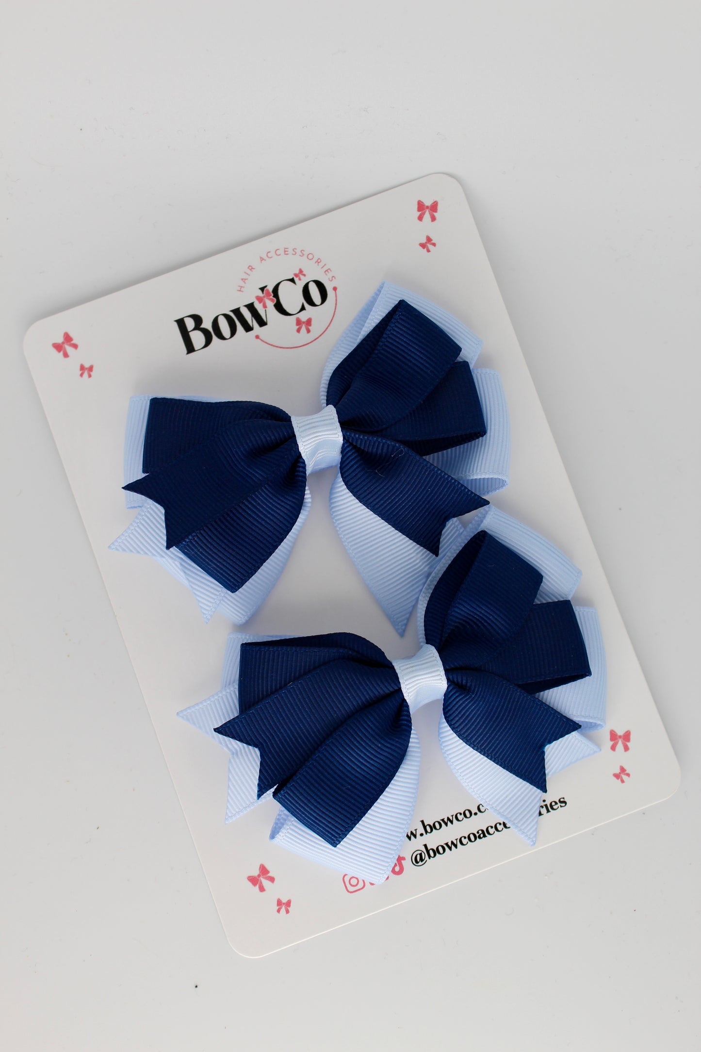 Navy Blue and Bluebell - Double Tail Bow - Clip