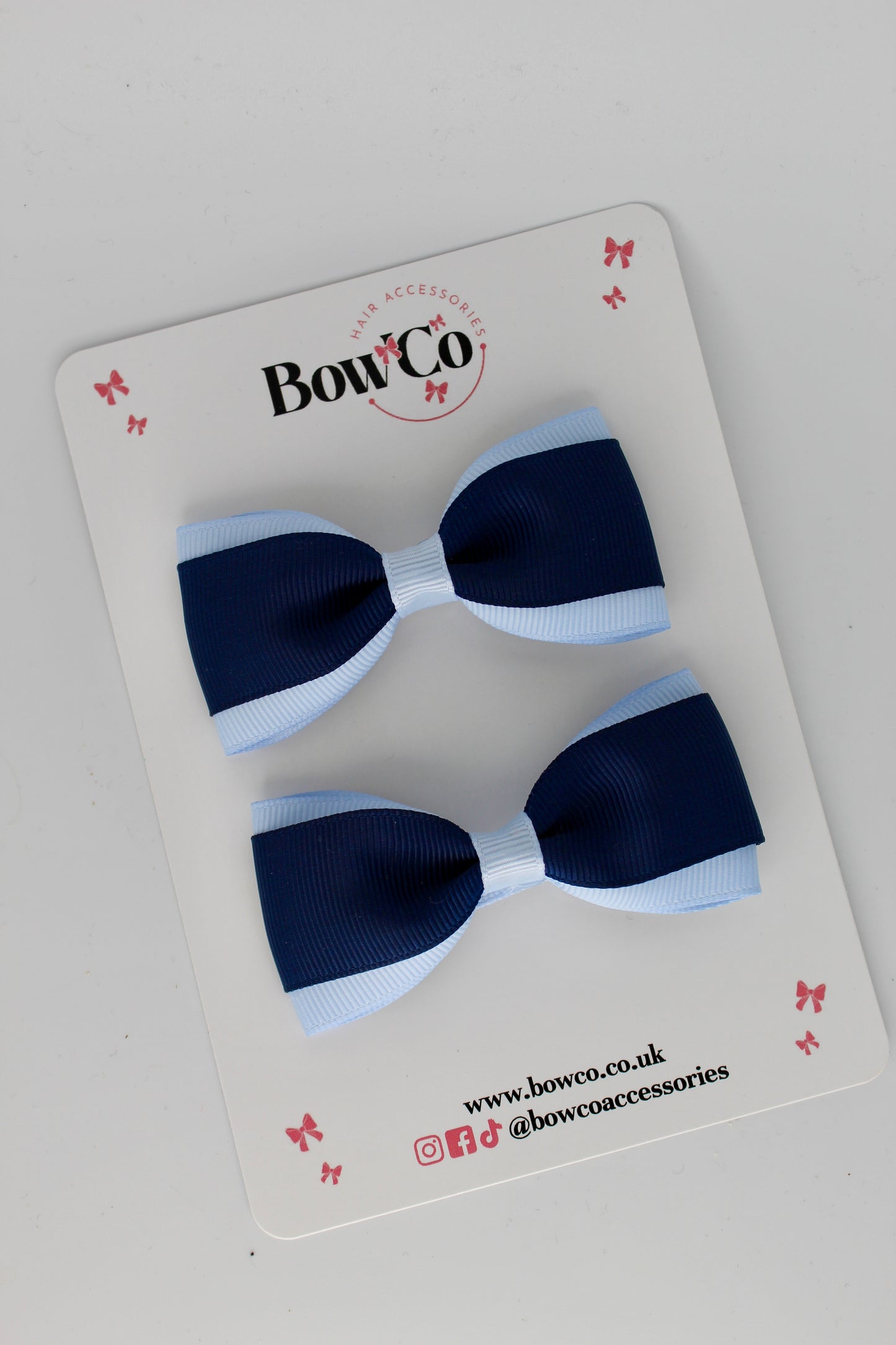 Navy Blue and Bluebell - Tuxedo Bow Set - Clip
