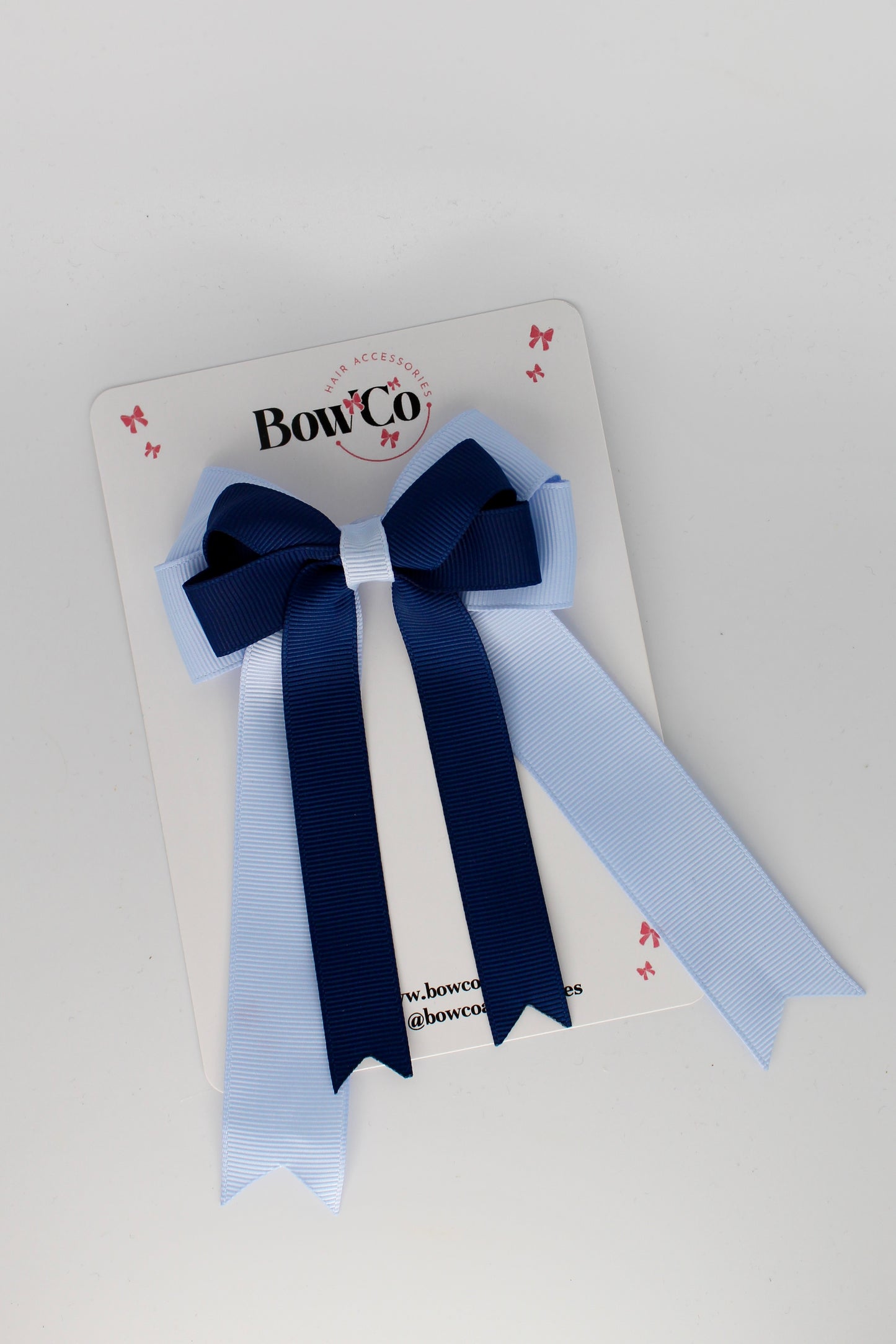 School Bow Navy Blue and Bluebell - Double Bow Tail