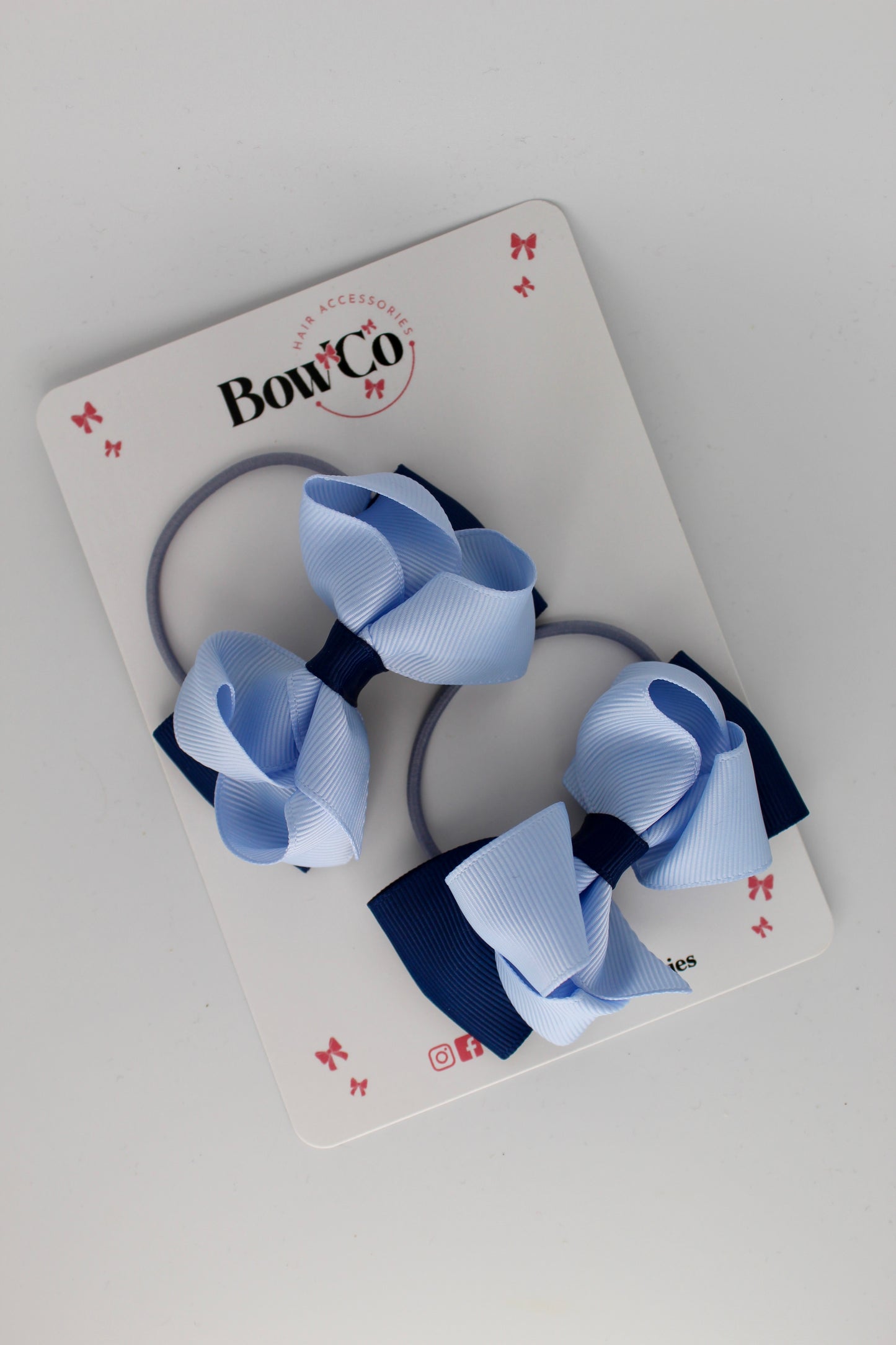Navy and Bluebell - Ruffle Bow Set - Elastic