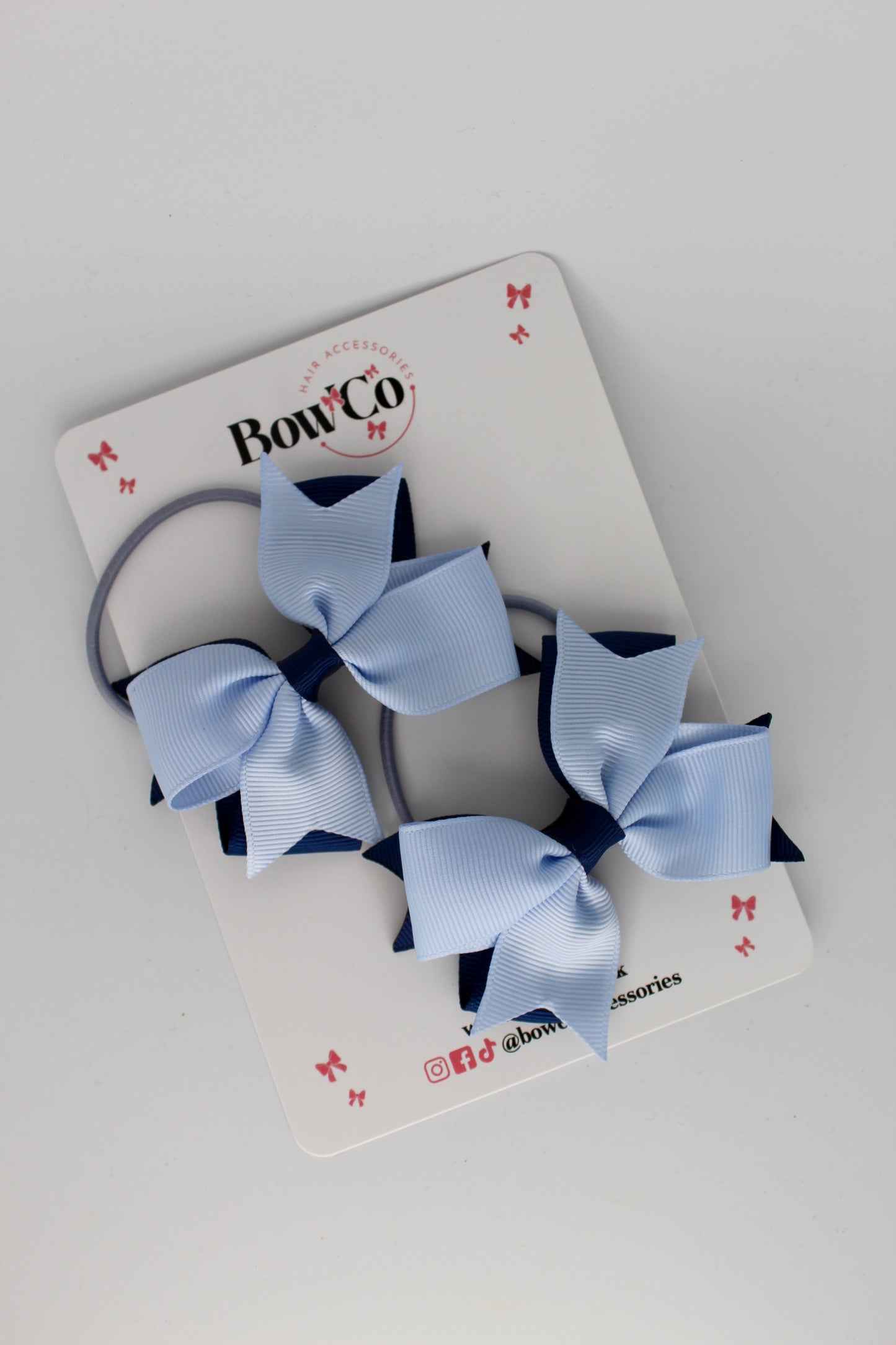 Navy and Bluebell - Layer Tail Bow Set - Elastic