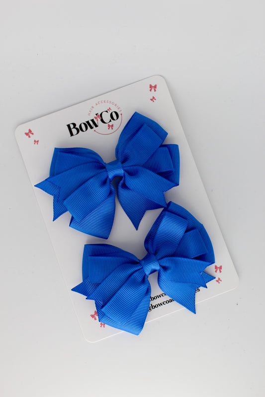 3 Inch Double Tail Bow - Clip - 2 Pack - Royal Blue