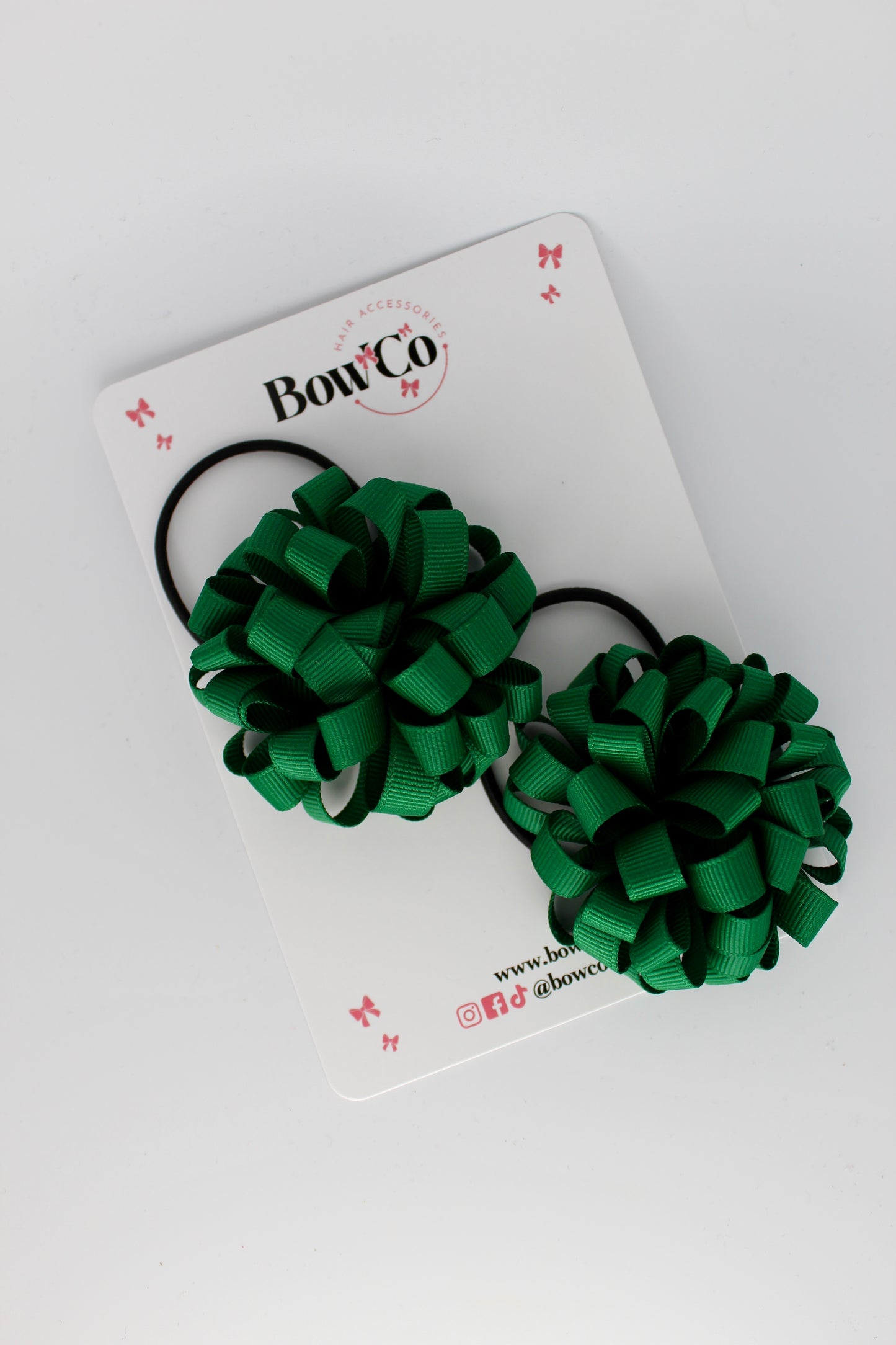 Pom Pom Bow Set - Elastic - Forest Green