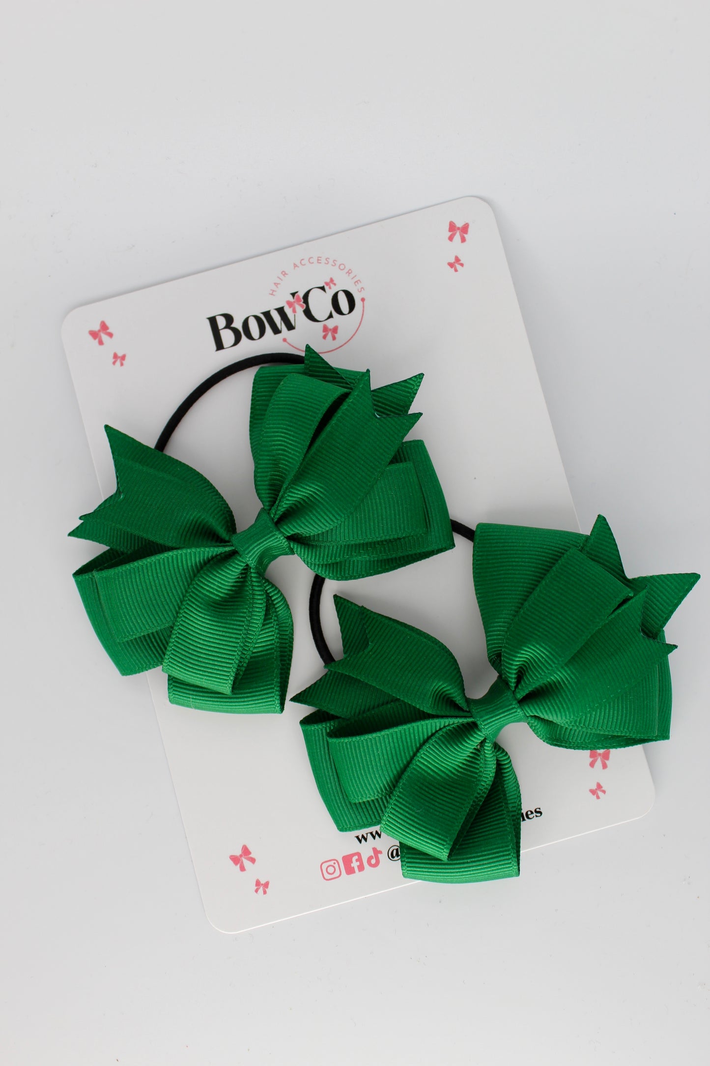 3 Inch Double Tail Bow - Elastic Bobble - 2 Pack - Forest Green