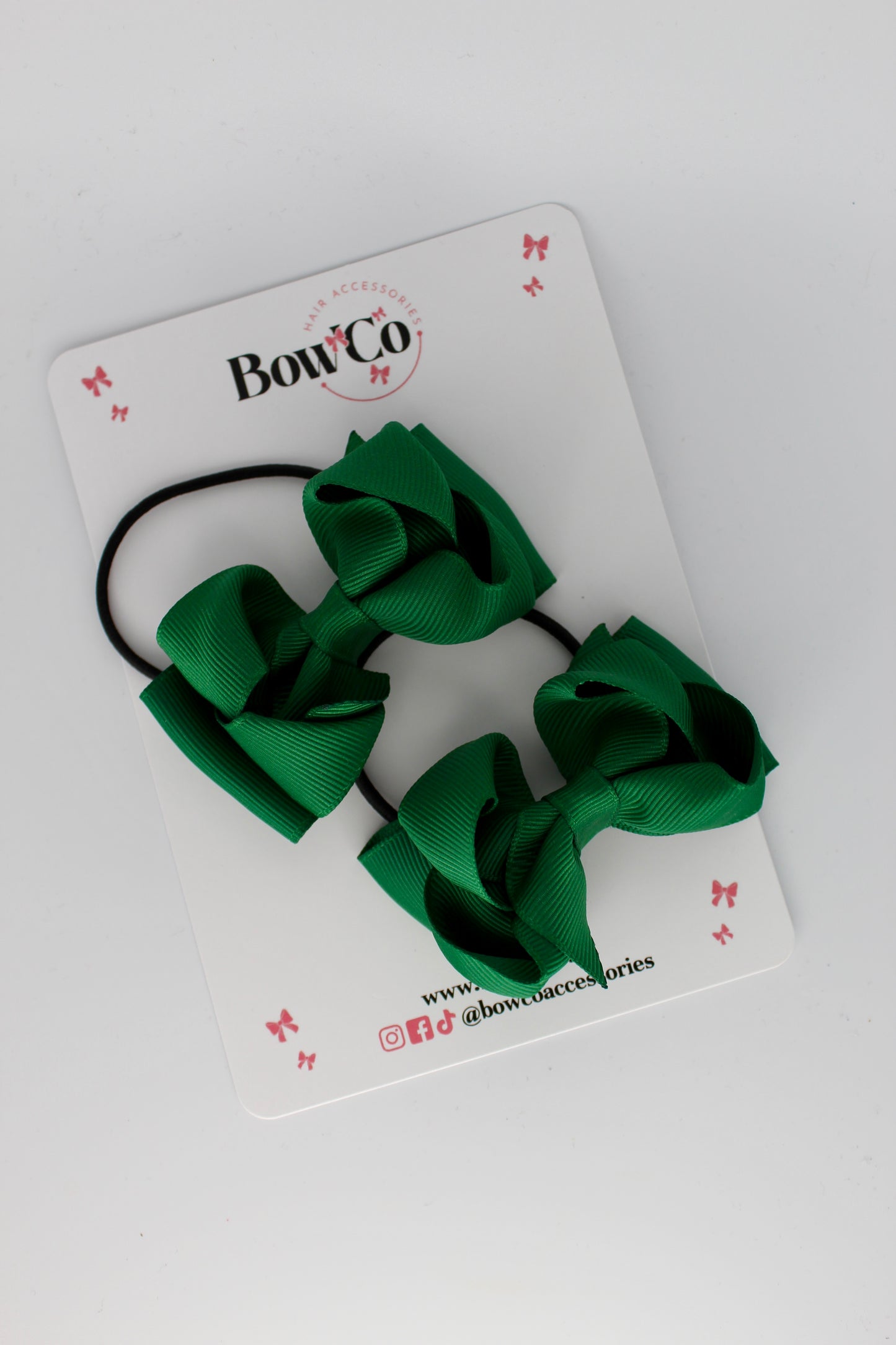 3 Inch Ruffle Bow - Elastic - 2 Pack - Forest Green