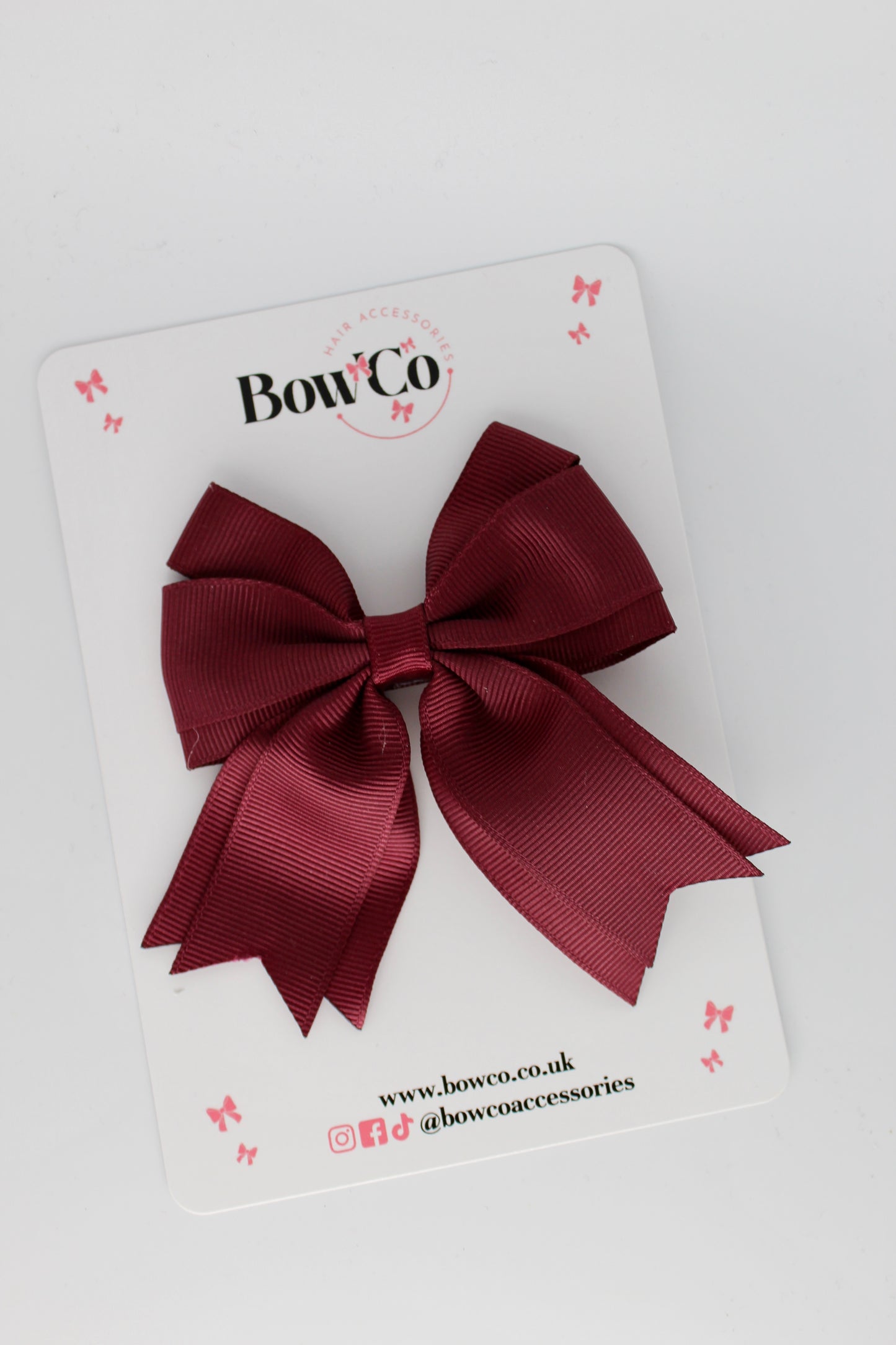 3 Inch Tail Bow Clip - Burgundy