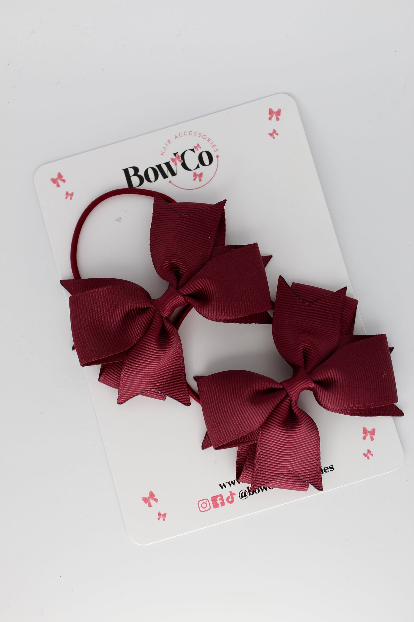Burgundy - Layer Tail Bow Set - Elastic