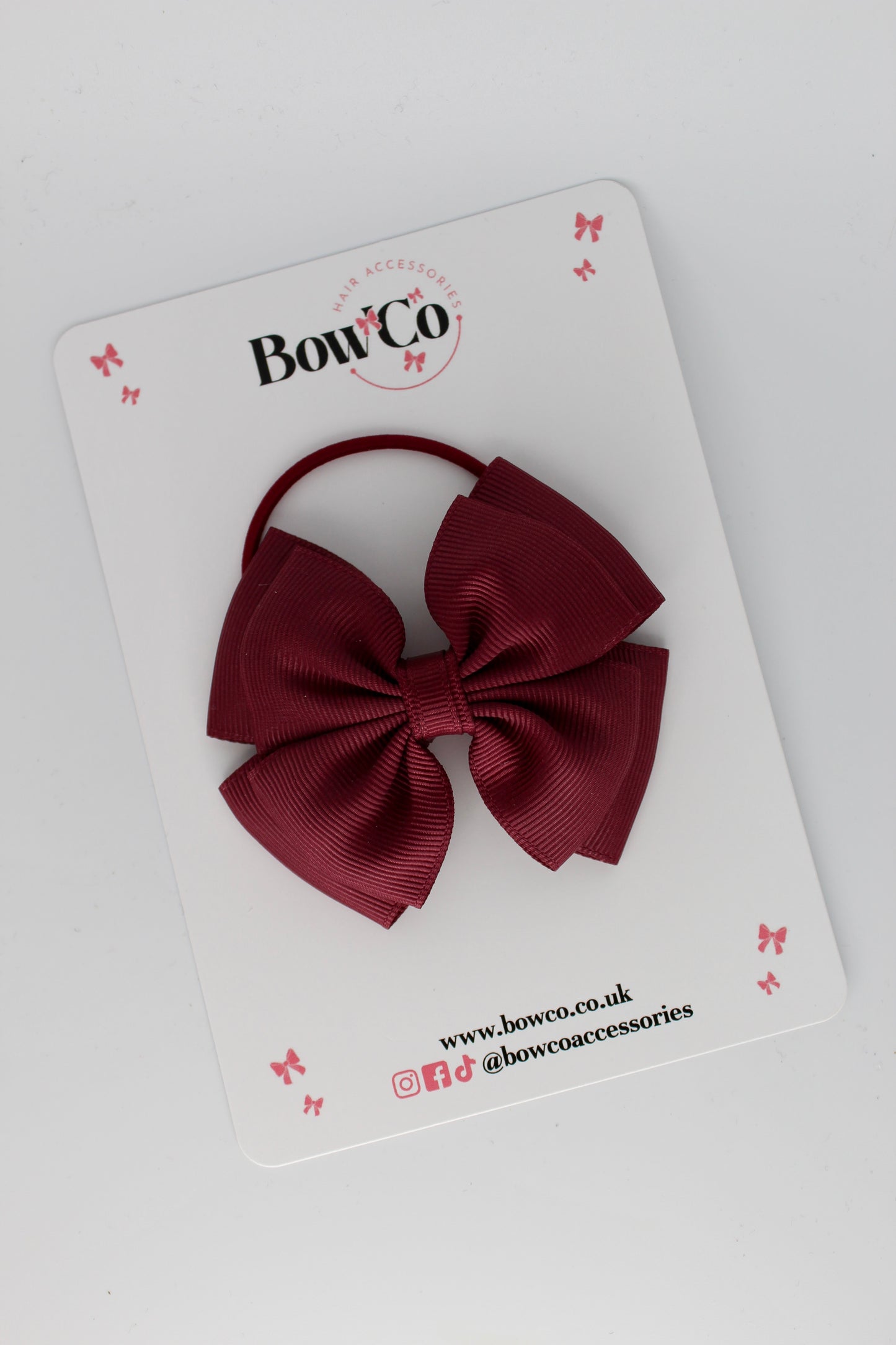 3 Inch Layer Edge Bow - Elastic Bobble - Burgundy