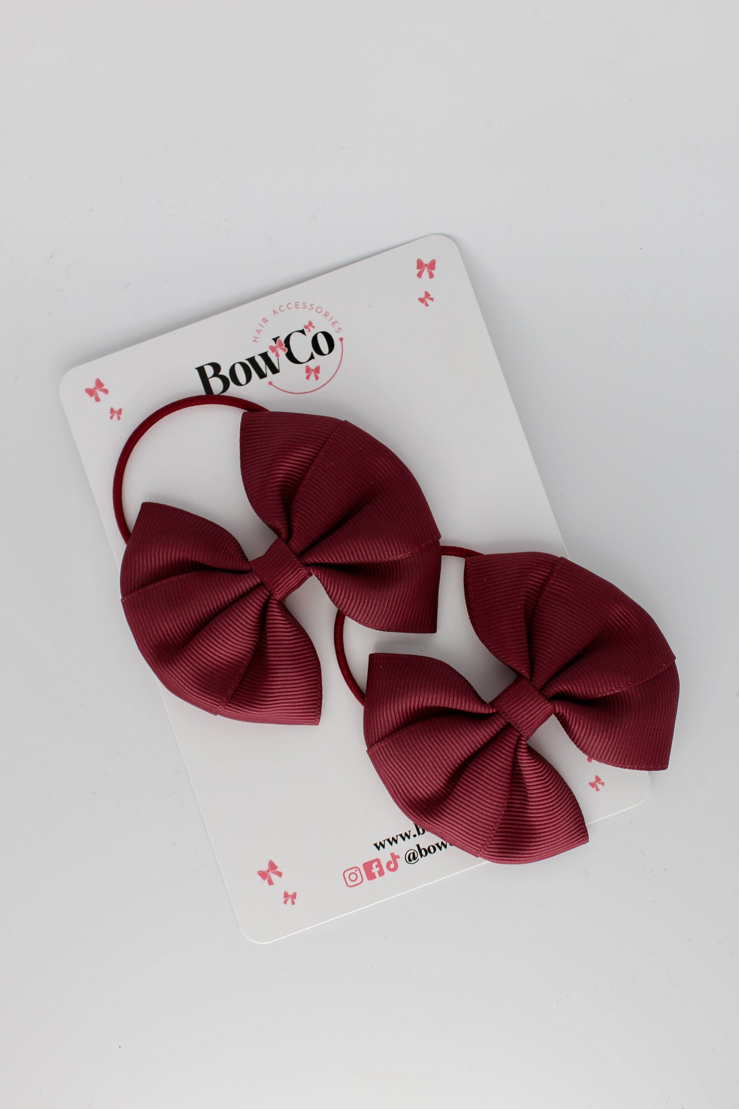 Burgundy - Round Tuxedo Bow Set - Elastic