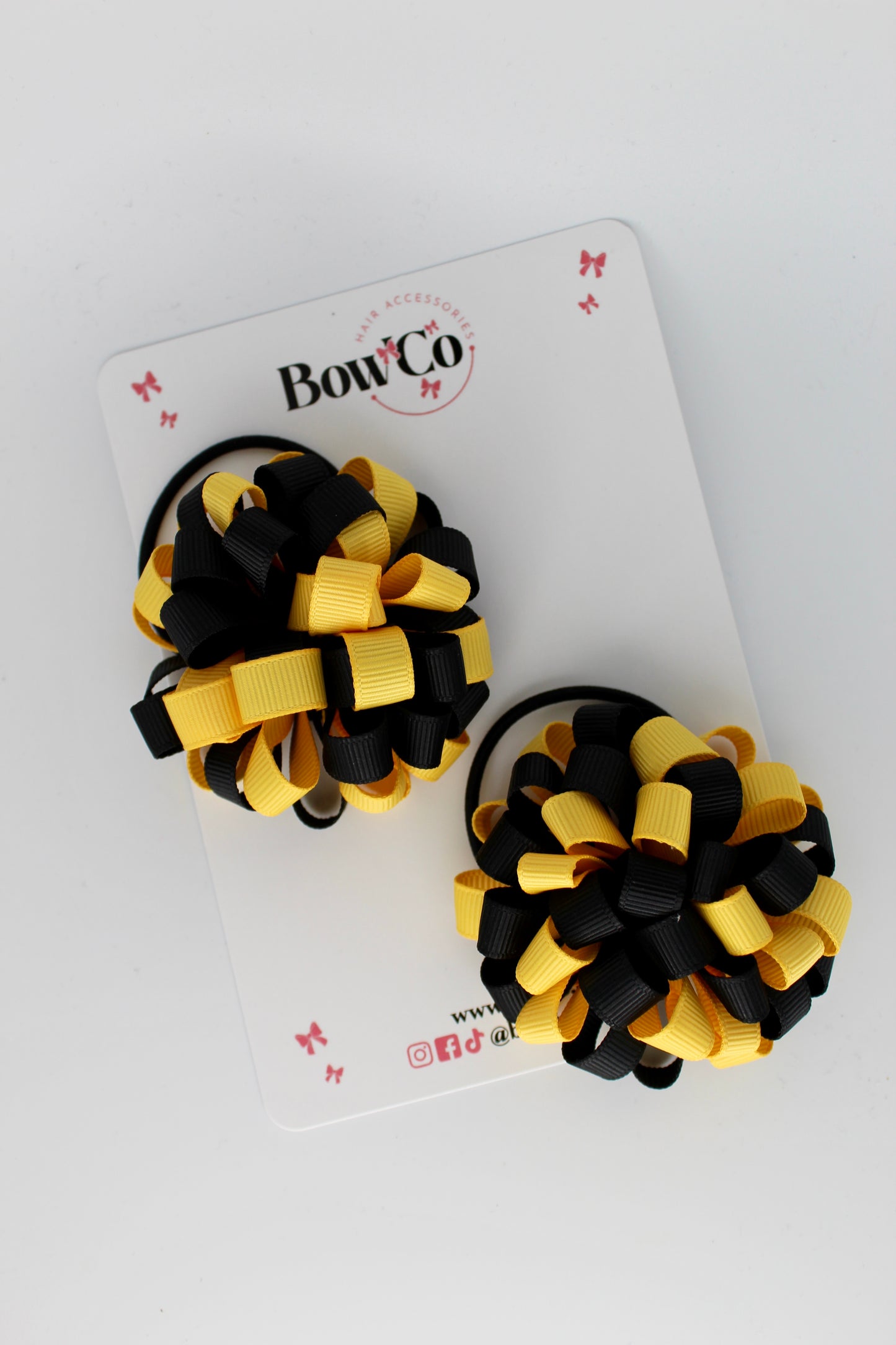 2.5 Inches Pom Pom Elastic Bobble - 2 Pack - Black and Yellow Gold